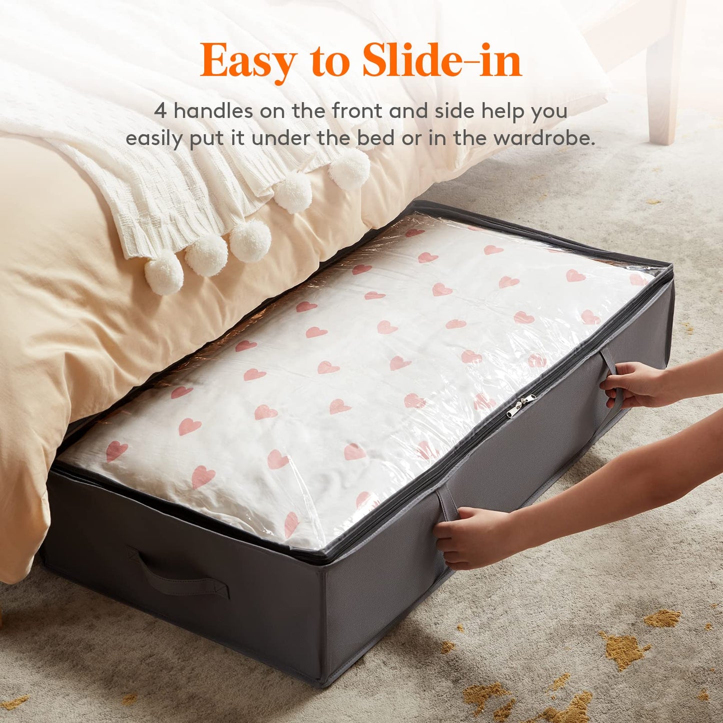 Lifewit 6 Pack 95L Under Bed Storage Bins, Foldable Closet Organizers and Storage Containers,Underbed Storage Bags with Reinforced Handle for Blanket,Clothing,Comforter, Sheets,Wrapping Paper, Grey