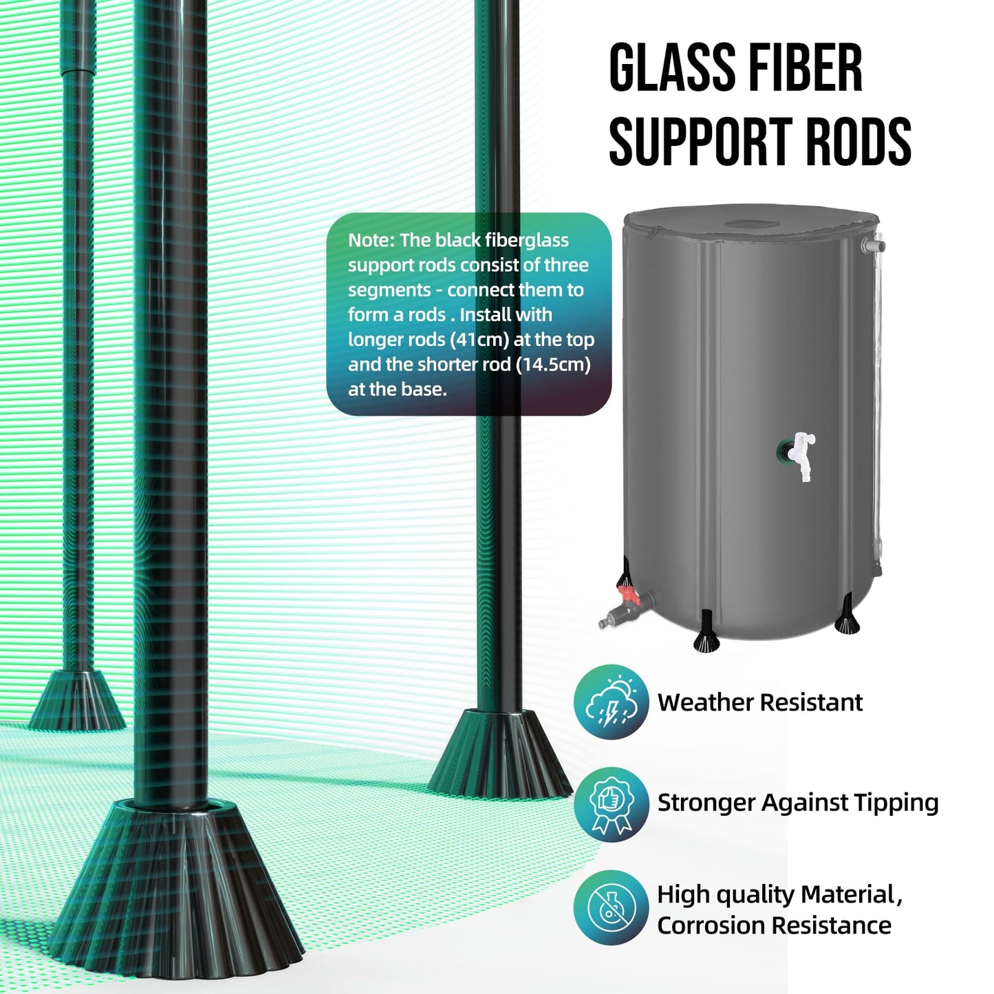 Collapsible Rain Barrel Water Collection System - 100 Gallon Portable Water Storage Tank,Foldable Rainwater Collect System Downspout, Water Catcher Container with Filter, Spigots＆Overflow Kit,Black