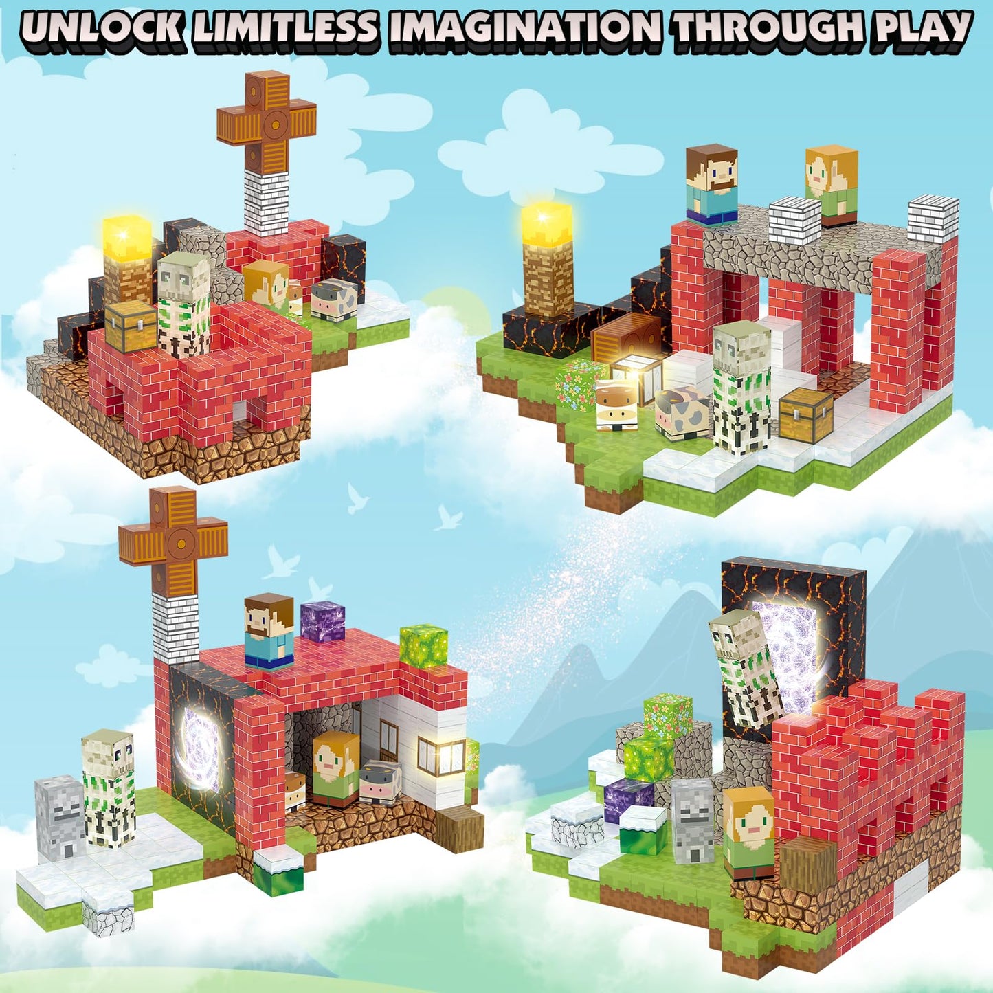 200PcsMagnetic Blocks Building 1 Inch Set, Light Up Magnet Blocks 3D Magnetic Building Blocks Toy for Toddler Boys Girls Christmas Birthday Gifts, Magnet Constructions Stacking Sensory STEM Toys