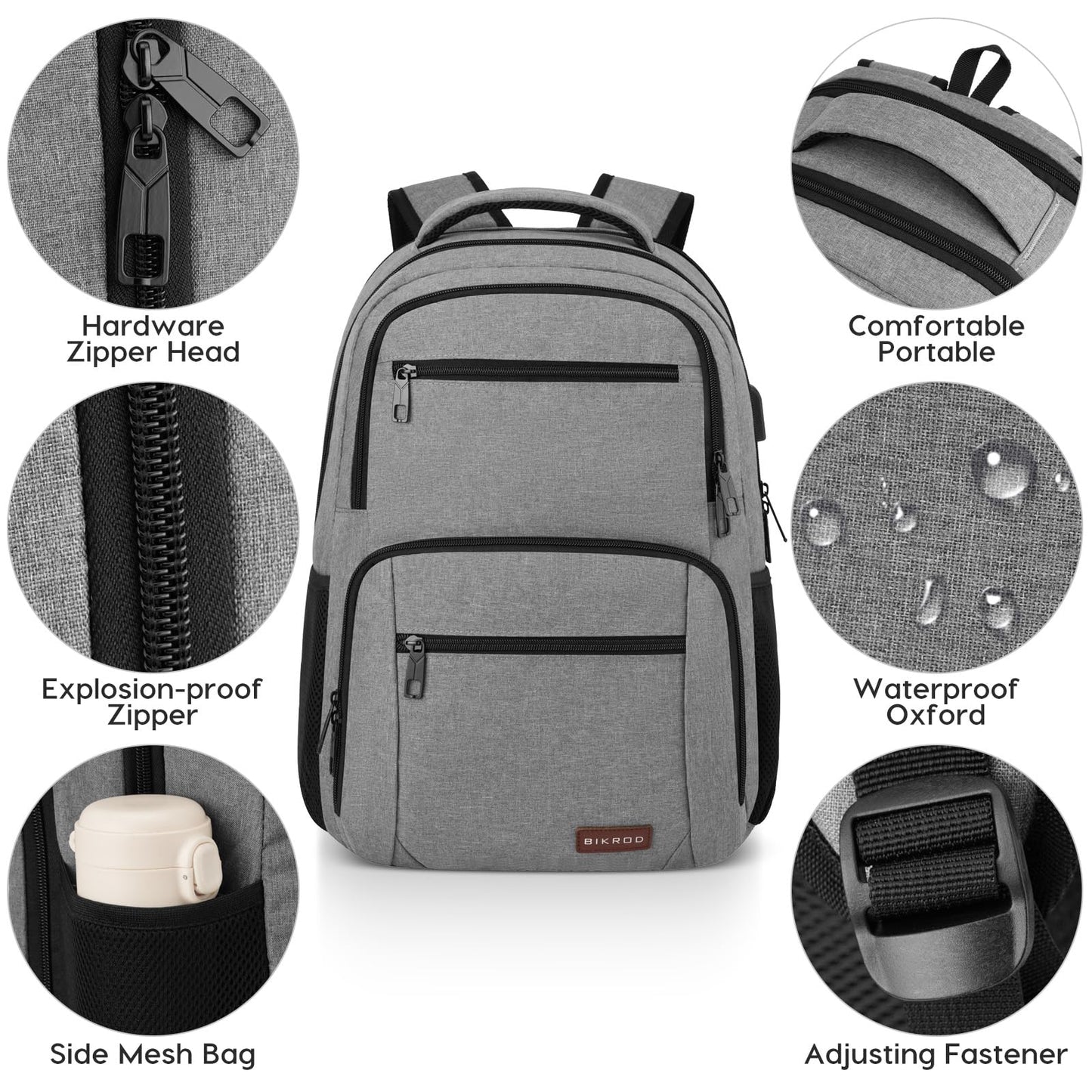 Backpack for Men and Women, School Backpacks for Teen Boys Water Resistant TSA Travel Backpack with USB Charging Port, Business Anti Theft Computer Bag Gifts Fits 15.6 Inch Laptop, Grey
