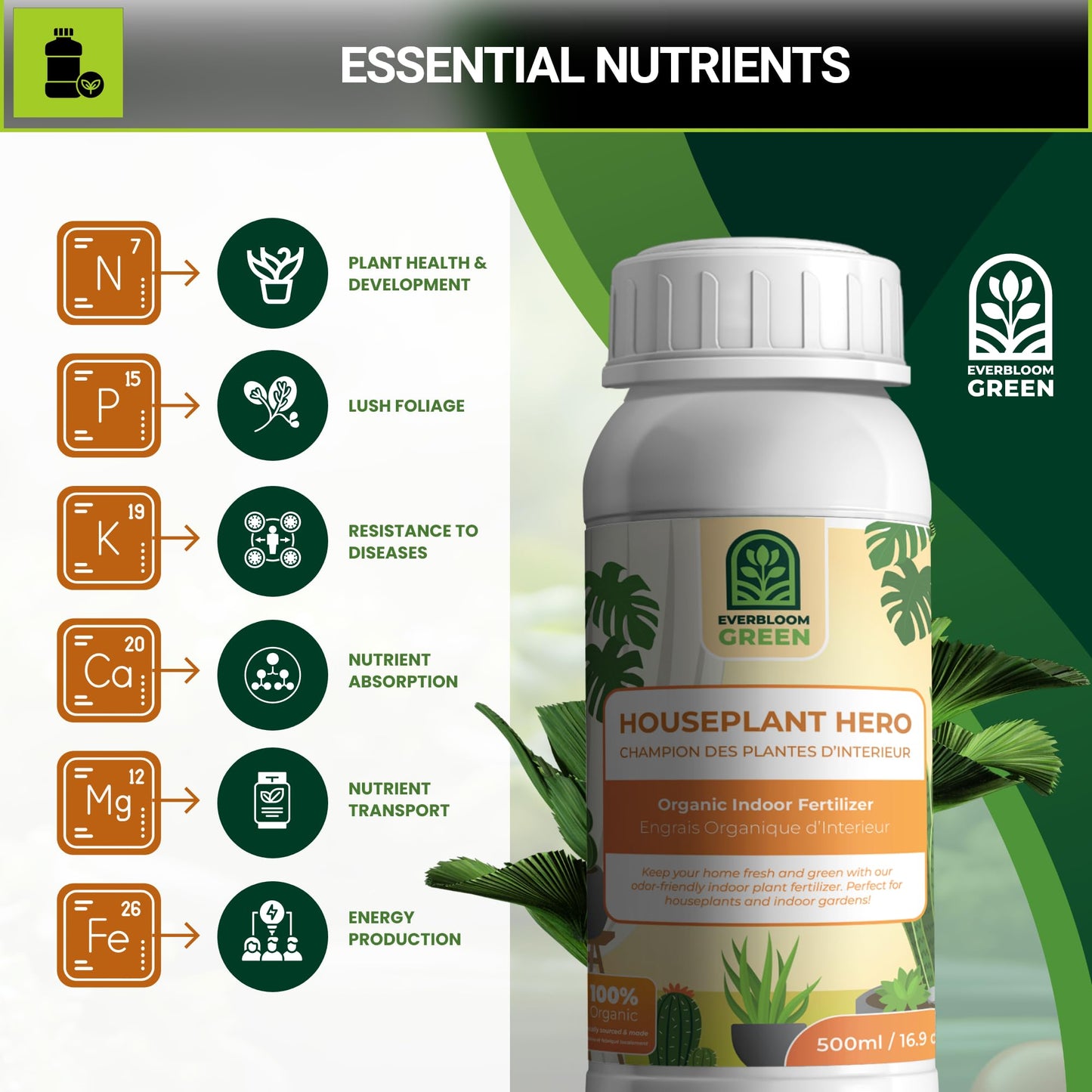 Houseplant Hero - Indoor Organic Liquid Fertilizer - Natural Indoor Plant Food (1L / 33.8oz)