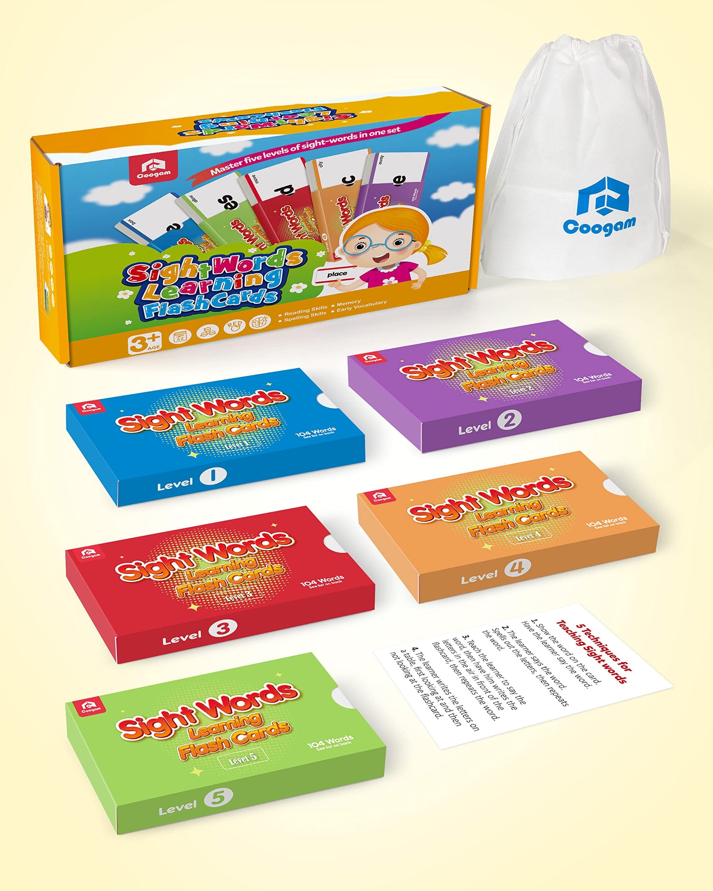 Coogam 520 Sight Words Learning Vocabulary Flash Cards, Dolch Fry High Frequency Site Word Educational Montessori Toy for Pre-k Kindergarten 1st 2nd 3rd Grade Homeschool