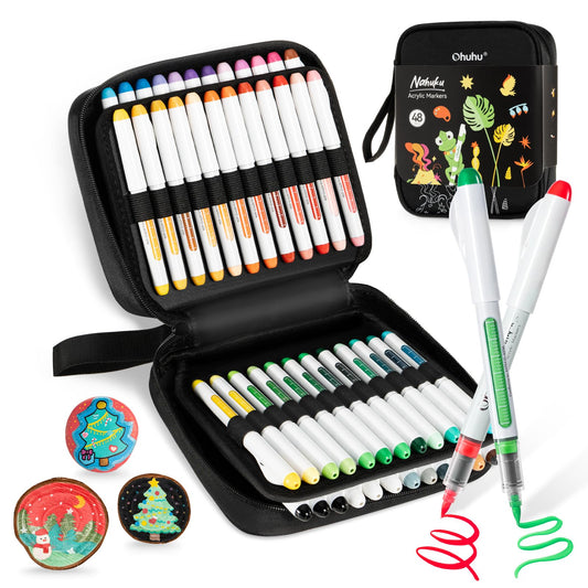 Ohuhu Acrylic Paint Markers Direct Liquid: 48 Colors Flexible Brush Tip Acrylic Markers High Opacity Paint Pens Waterproof Lightfast for Rock Painting Easter Eggs Wood Glass Ceramic Canvas - Nahuku