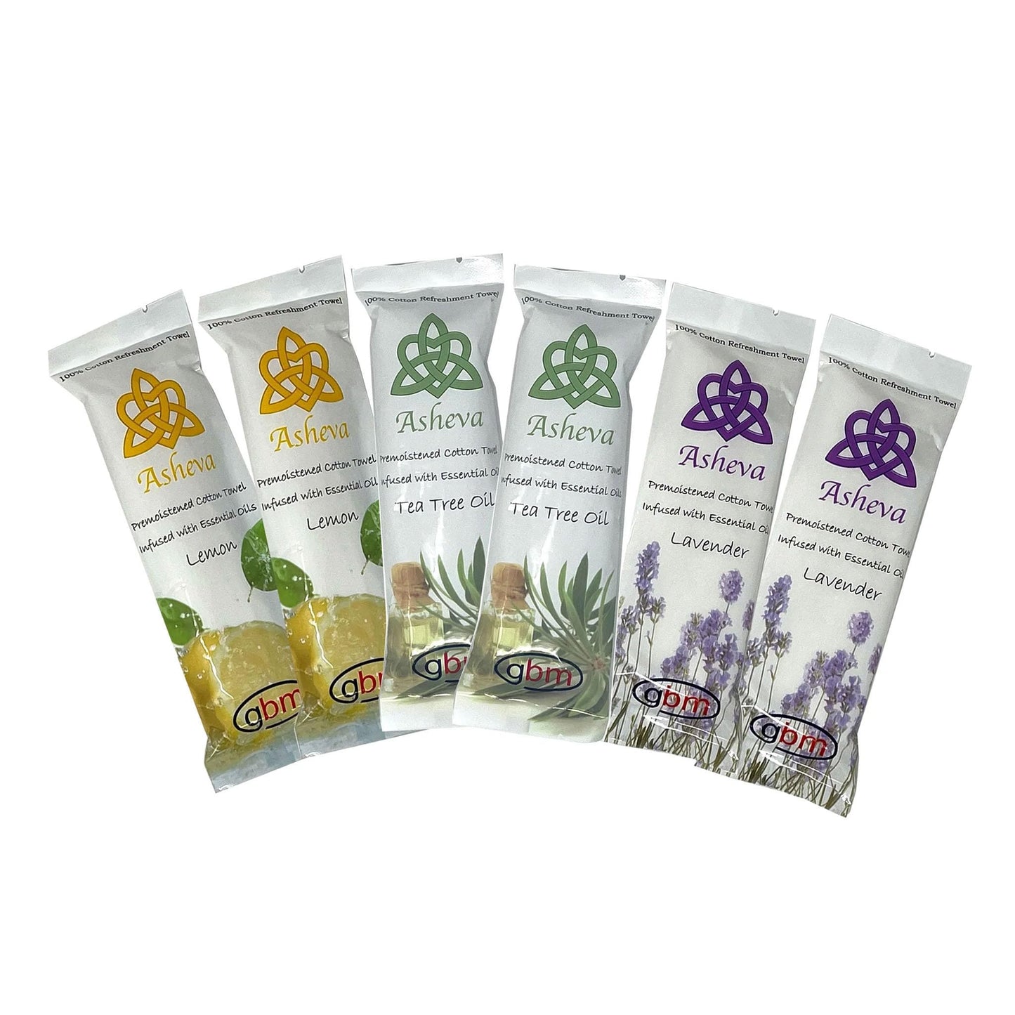 Asheva 8" x 9" Individually Wrapped Oshibori Disposable Towels - Luxurious Moist Cotton Hot/Cold Refreshment Towel - Lavender, Lemon, or Tea Tree Scents - Perfect for Spa, Travel, Dining & Events