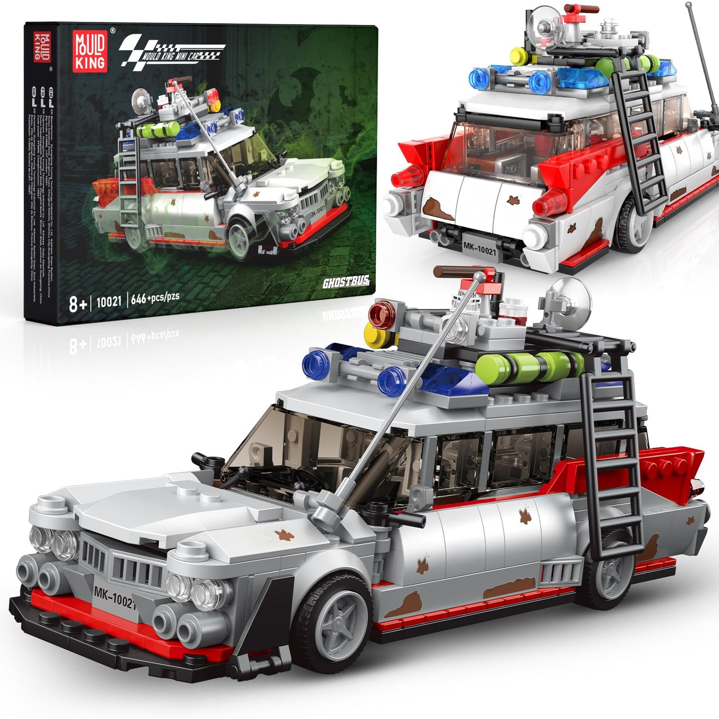 Mould King Ghost Buster ECO-1 Building Blocks for Boys Age 8-12&Ghost Car Movie Fans, Creative Classic Cars 10021 Cool Vehicles Model Toys Birthday Gifts for Adults and Kids,636PCS