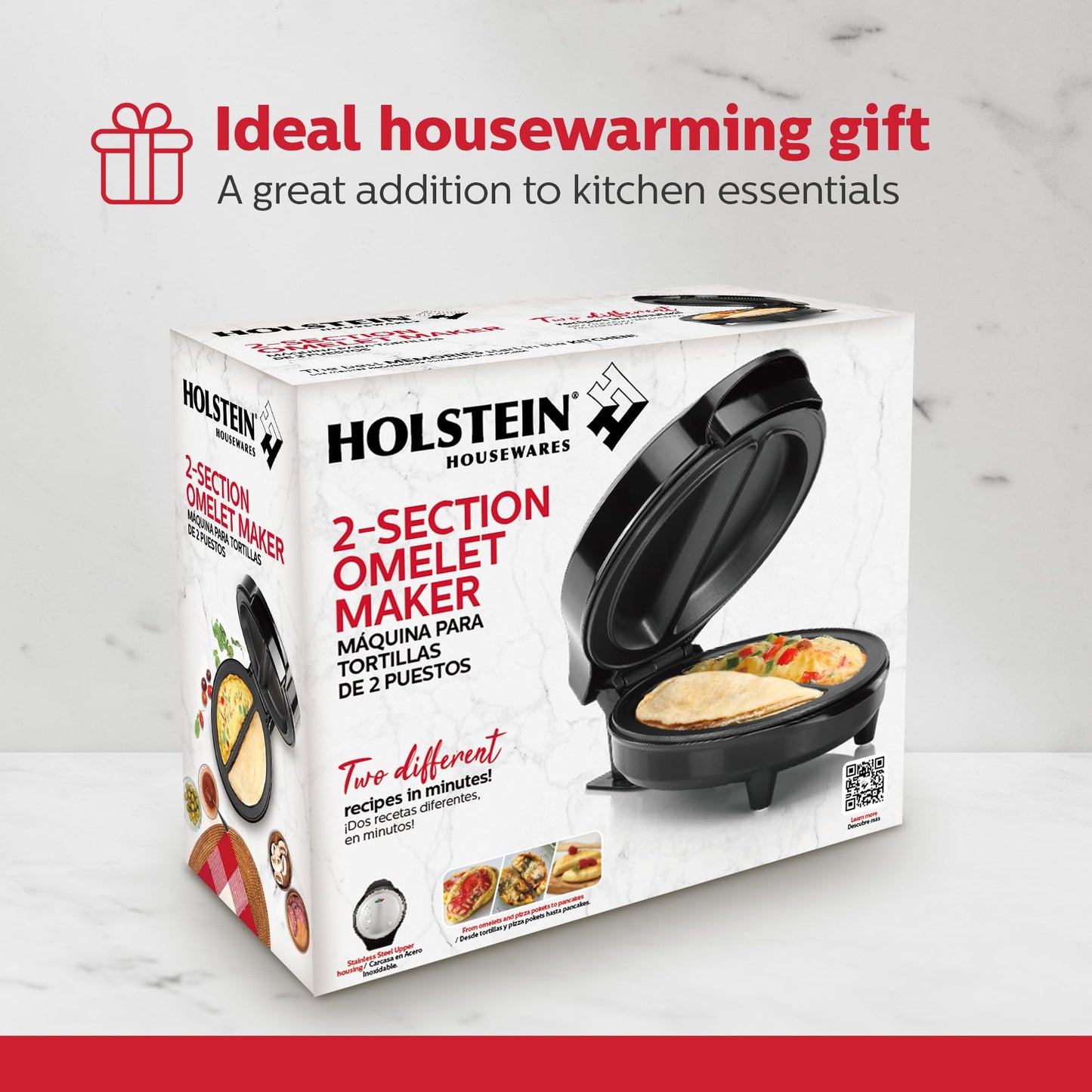 Holstein Housewares - Non-Stick Omelet & Frittata Maker, Black/Stainless Steel - Makes 2 Individual Portions Quick & Easy