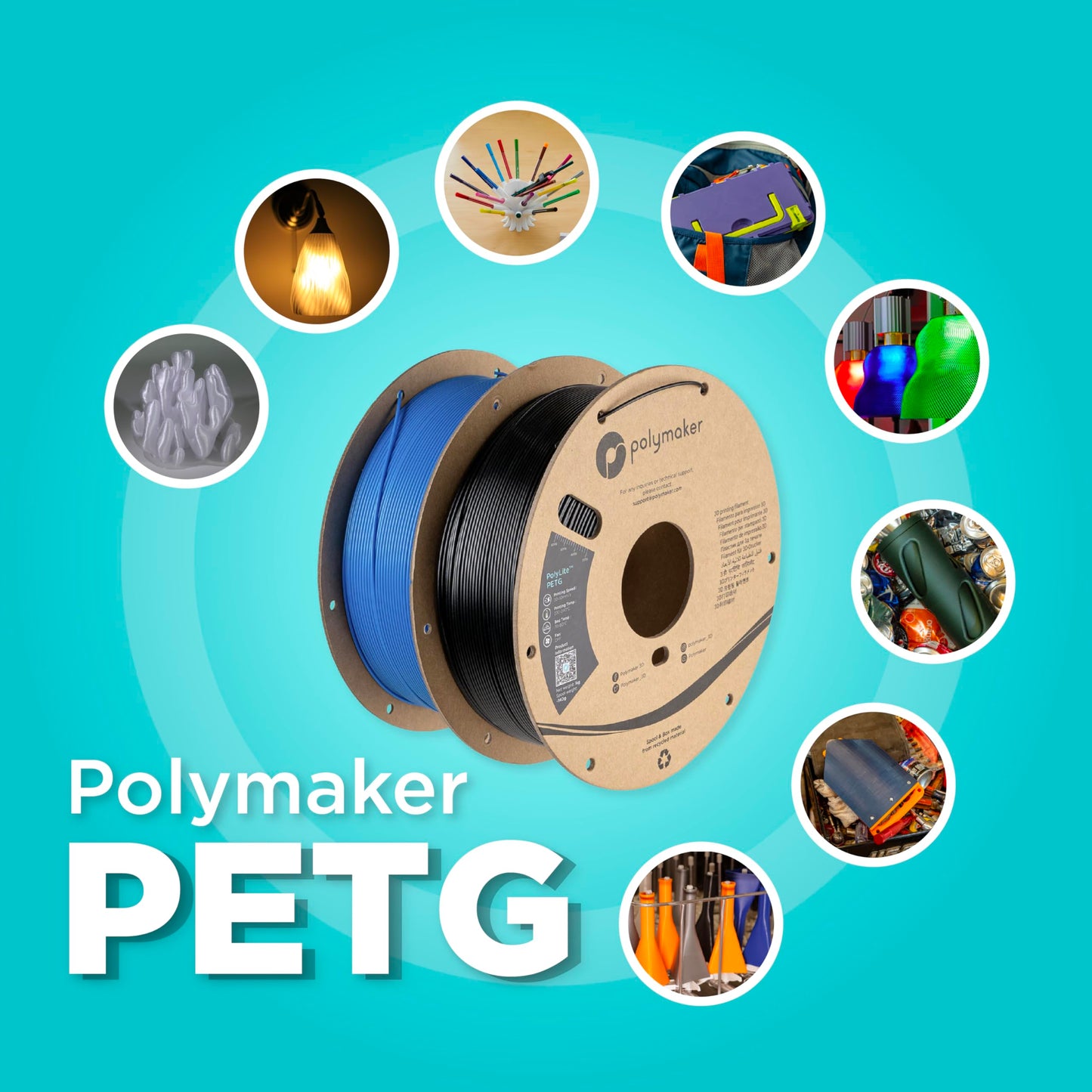 Polymaker PolyLite 3D Printer PETG Filament 1.75mm 2kg Black*2, Legacy PETG Formula, +- 0.03mm Dimensional Accuracy, Reliable Everyday Filament, Strong Layer Bonding, Compatible with Most 3D Printers