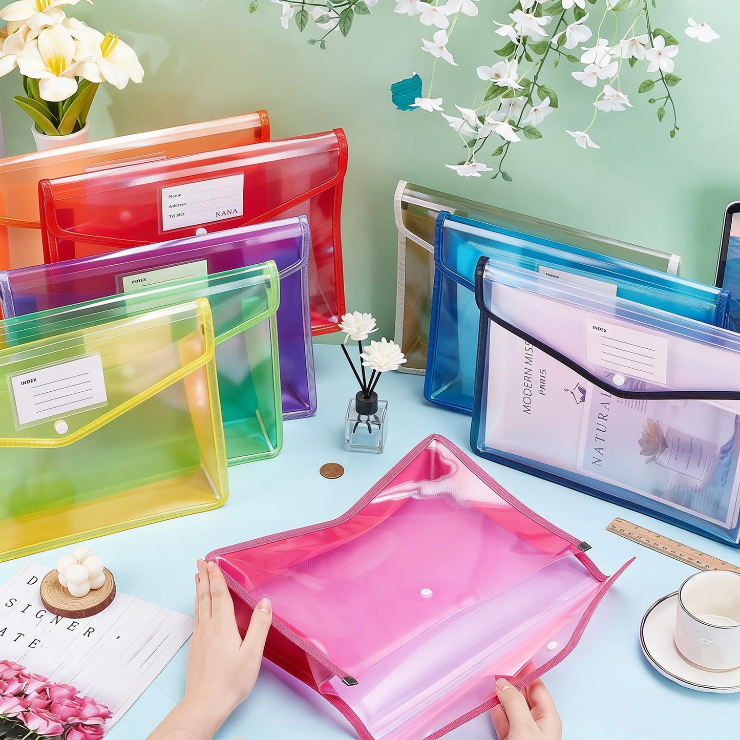 CUTHOLLOW Plastic Expandable File Organizer Folder(No Divider), 18Pcs Waterproof Transparent Document Holder Storage for Receipt/Paper/Bill/Taxes/Letter, Easy to Label A4 Size for School Office Home