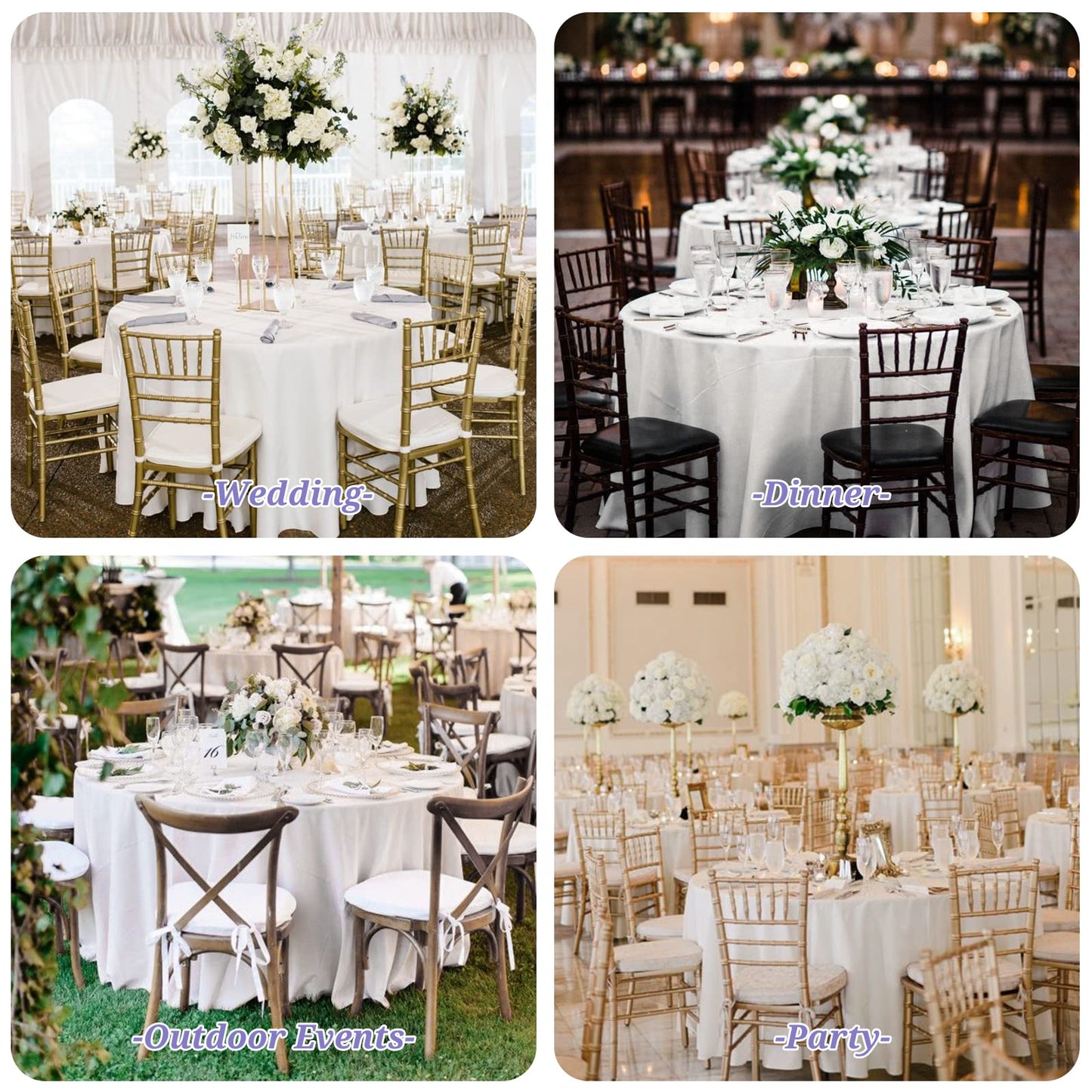 Showgeous 8 Pack White Round Tablecloth 90 Inch Round Table Cloths Washable Polyester Tablecloths for Round Tables Wrinkle Resistant Table Cloth Decorative Fabric Table Cover for Dining Wedding Party