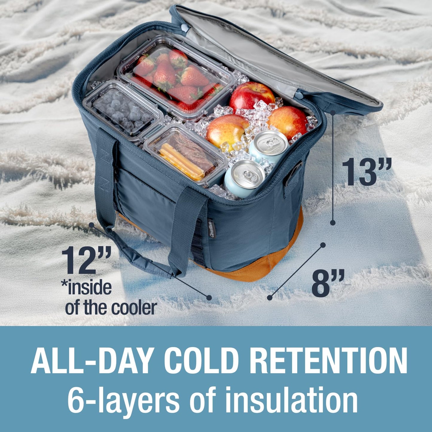 CleverMade Pacifica Collapsible Insulated Cooler – 30 Can / 21 Qt Leakproof Soft Cooler for Beach, Travel, Car – Shoulder Strap, Bottle Opener – Ocean