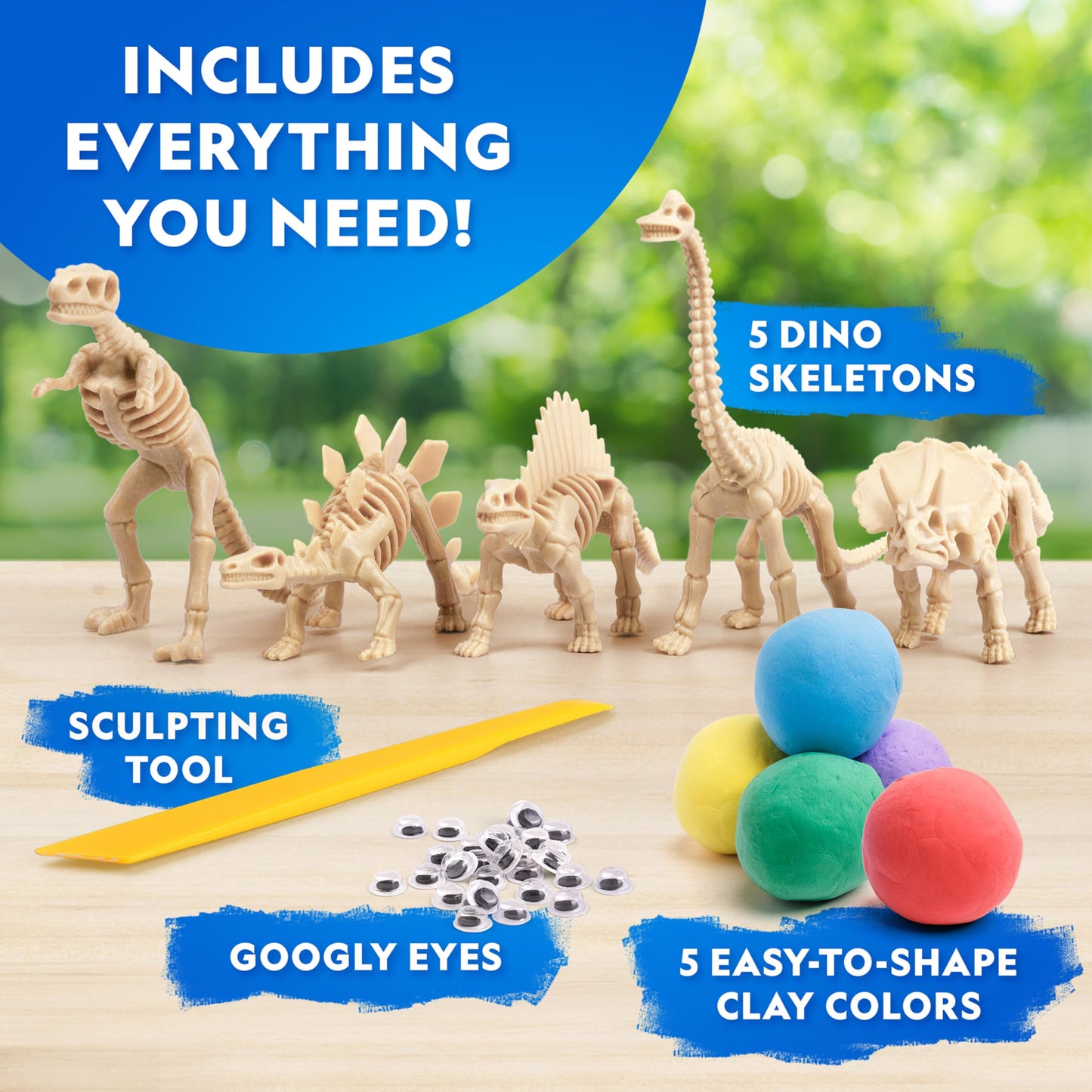 National Geographic Clay Dinosaur Arts & Crafts Kit - Dinosaur Air Dry Clay for Kids Activity Set with 5 Colours, 5 Dinos, Sculpting Tool & More