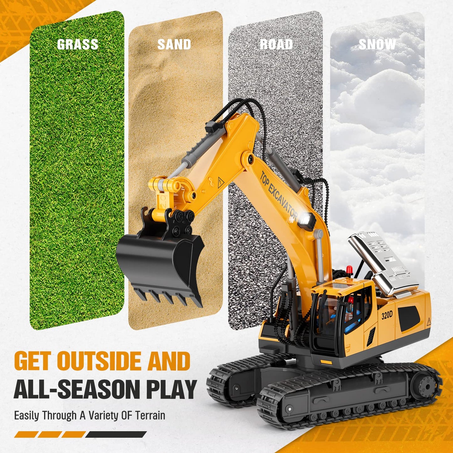 NOKA Remote Control Excavator Toys - 11CH RC Excavator Toys, RC Engineering Truck Toy with Rechargeable 2×1200mAh Battery, Metal Shovel, Lights Sound, Christmas Birthday Gift for Boys Kids Age 3+