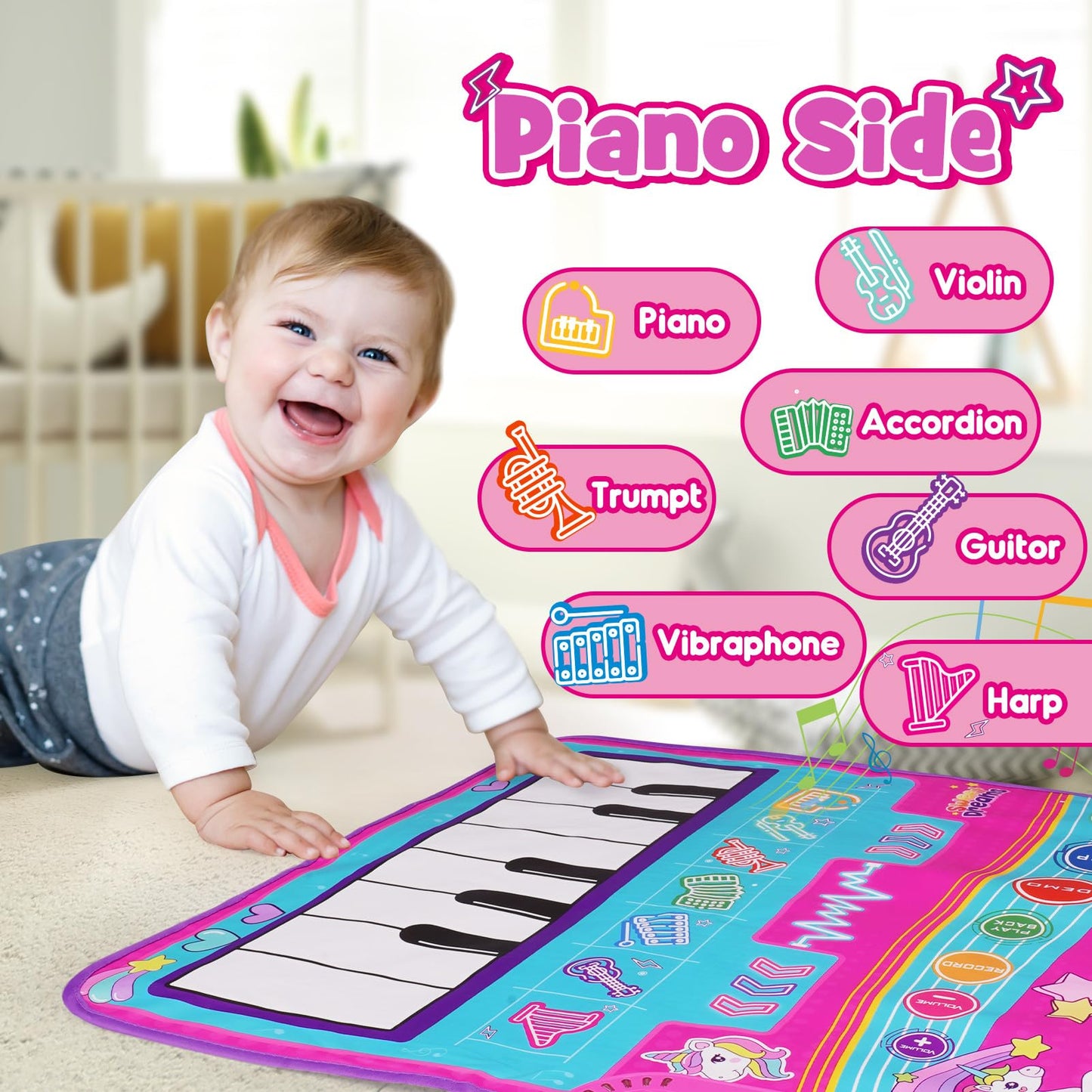 Piano Mat for Toddlers,Baby Kid Sensory Educational Montessori Toys for 1 2 3 Year Old,Baby Play Mat with 19 Sounds and Recordings,Easter Gifts Toys for 1 2 3 Year Old Girls