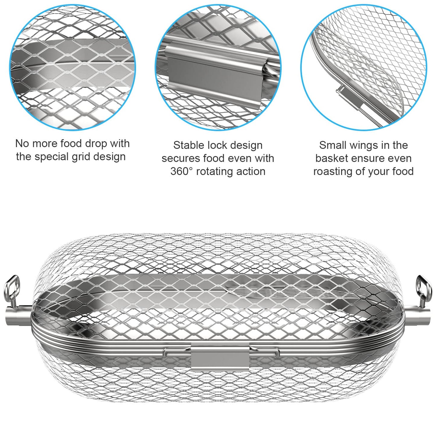 Napoleon Rotisserie Grill Basket 64000, Stainless Steel BBQ Rotisserie Basket for Napoleon and Other Gas Grills, Fits All Standard Spit Rods, Best for Even Cooking of Wings, Fries, Veggies
