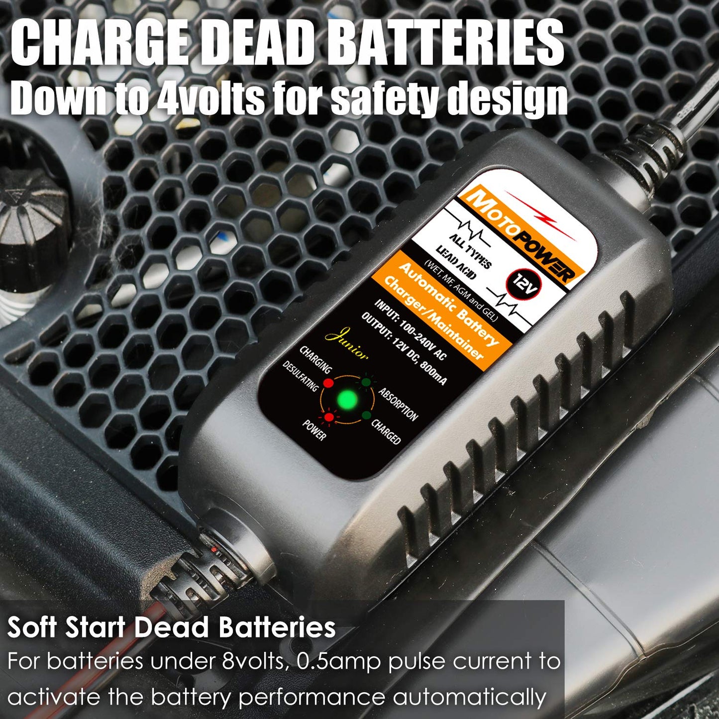 MOTOPOWER MP00205A 12V 800mA Fully Automatic Battery Charger/Maintainer for Cars, Motorcycles, ATVs, RVs, Powersports, Boat and More. 2-Pack
