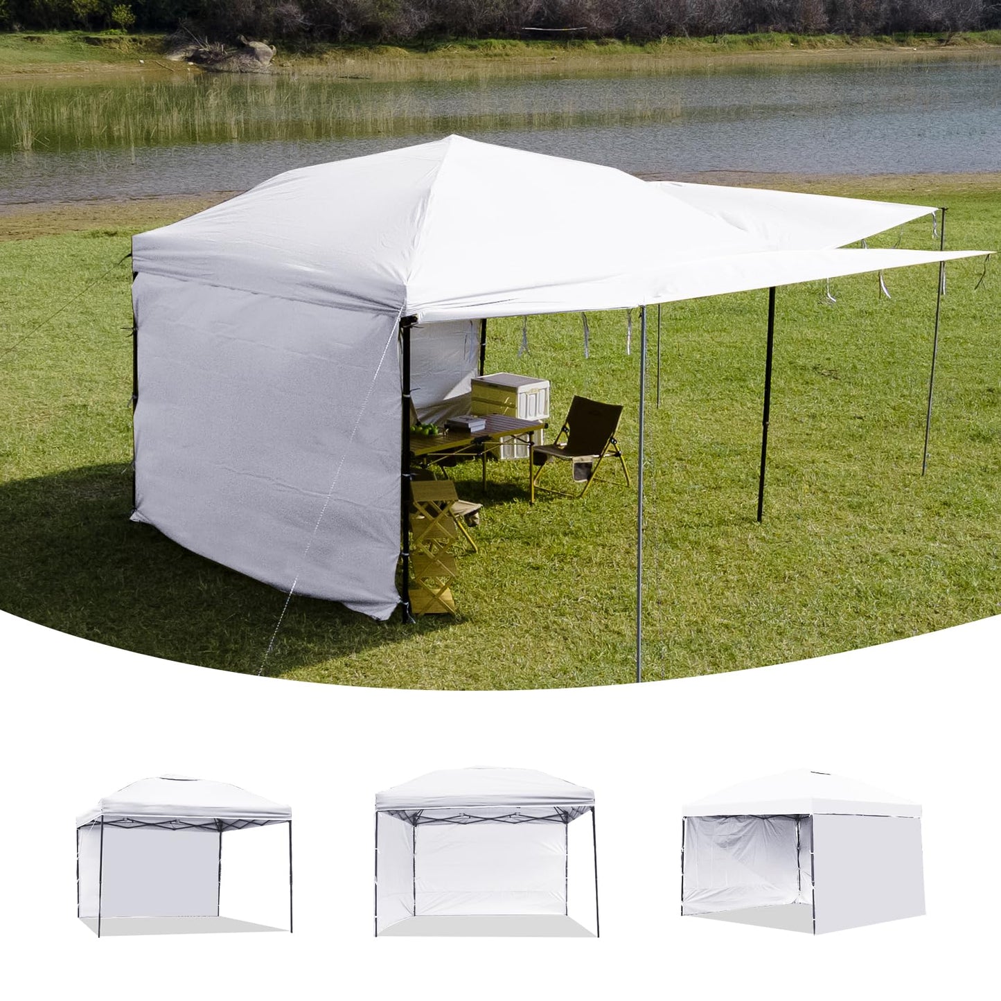 ZONGTI 10x10 FT Instant Canopy Tent Sidewall, Waterproof & UV Protection for Pop Up Canopy Tent - Privacy Wall for Camping, Market Stall, Outdoor Events (3 Pack Sidewall Only, No Frame or Top) (White)