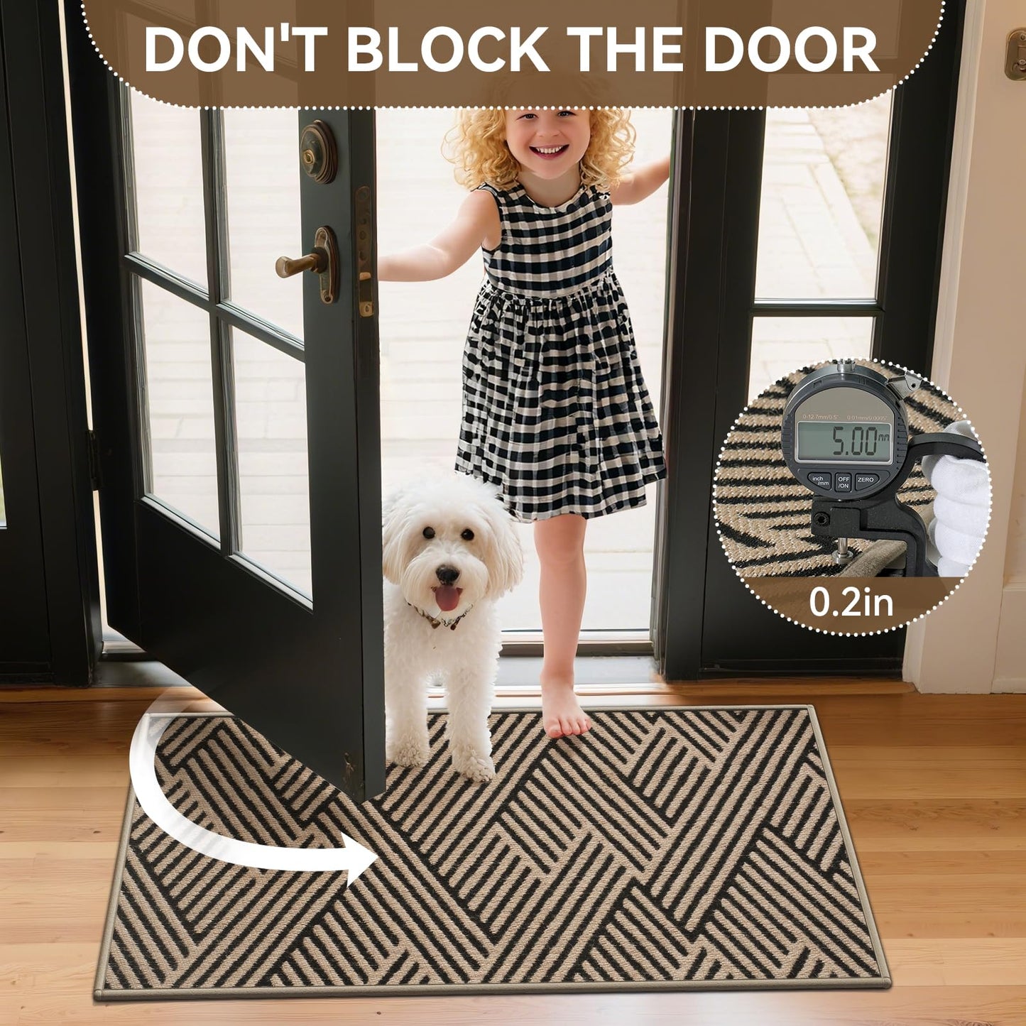 YDKGL Door Mat Indoor Outside Entrance 24"x35", Low-Profile Non Slip Outdoor Inside Doormat Entryway Mat, Dirt Resistant Absorbent Front Porch Welcome Entry Mats, Washable Easy Clean, Brown