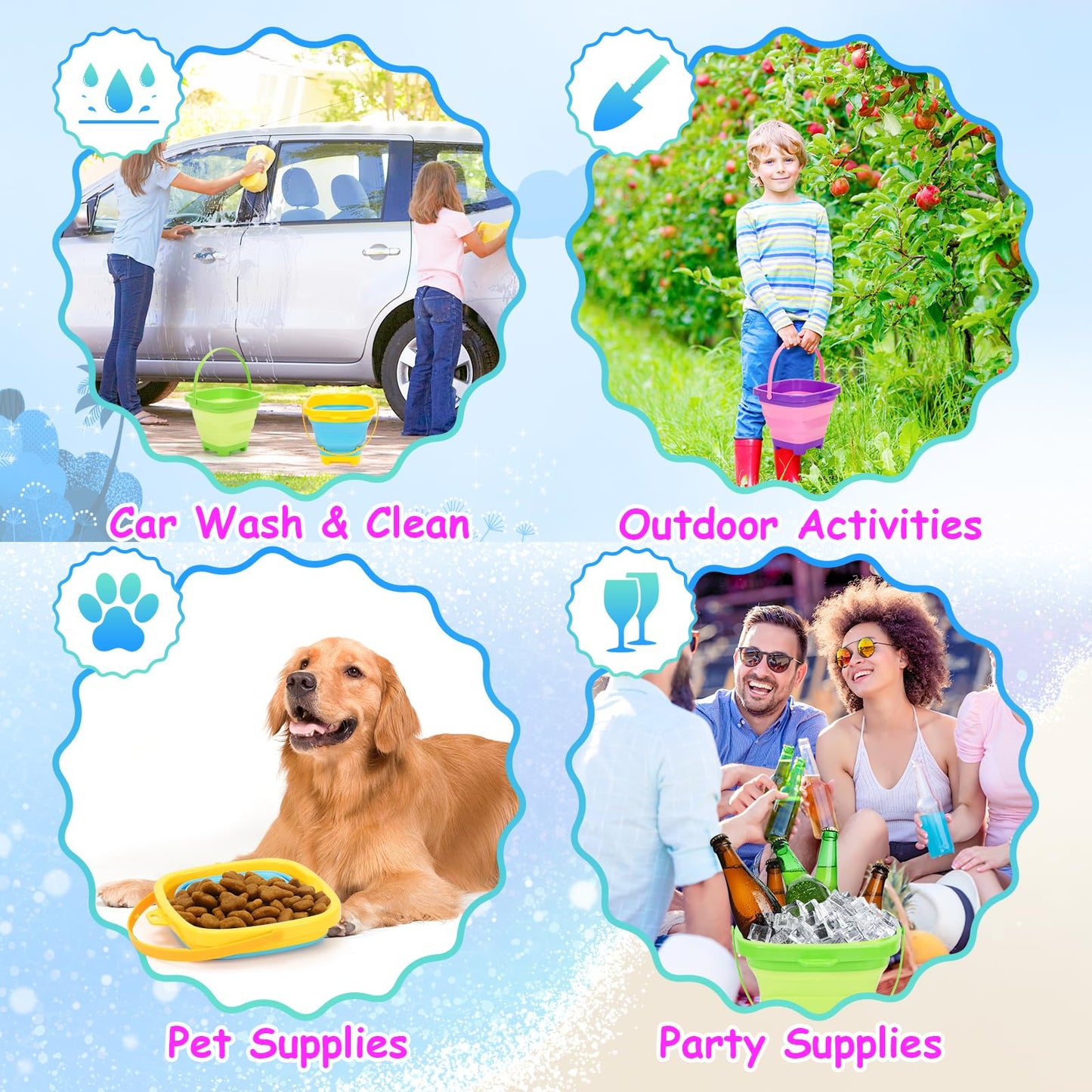 NINAOR Beach Toys for Kids,19 Pcs Collapsible Sand Toys Bucket Tools for Sandbox Camping Travel Foldable Bucket Outdoor Toys