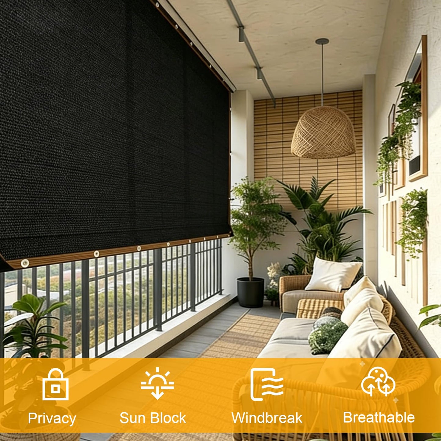 Shade Cloth, 95% Garden Sun Shade Cloth Black Sunblock Shade Net UV Resistant Shade Netting with Grommets for Plant Pergola Porch Privacy Screen Patio Awnings Outdoor Parking Yard