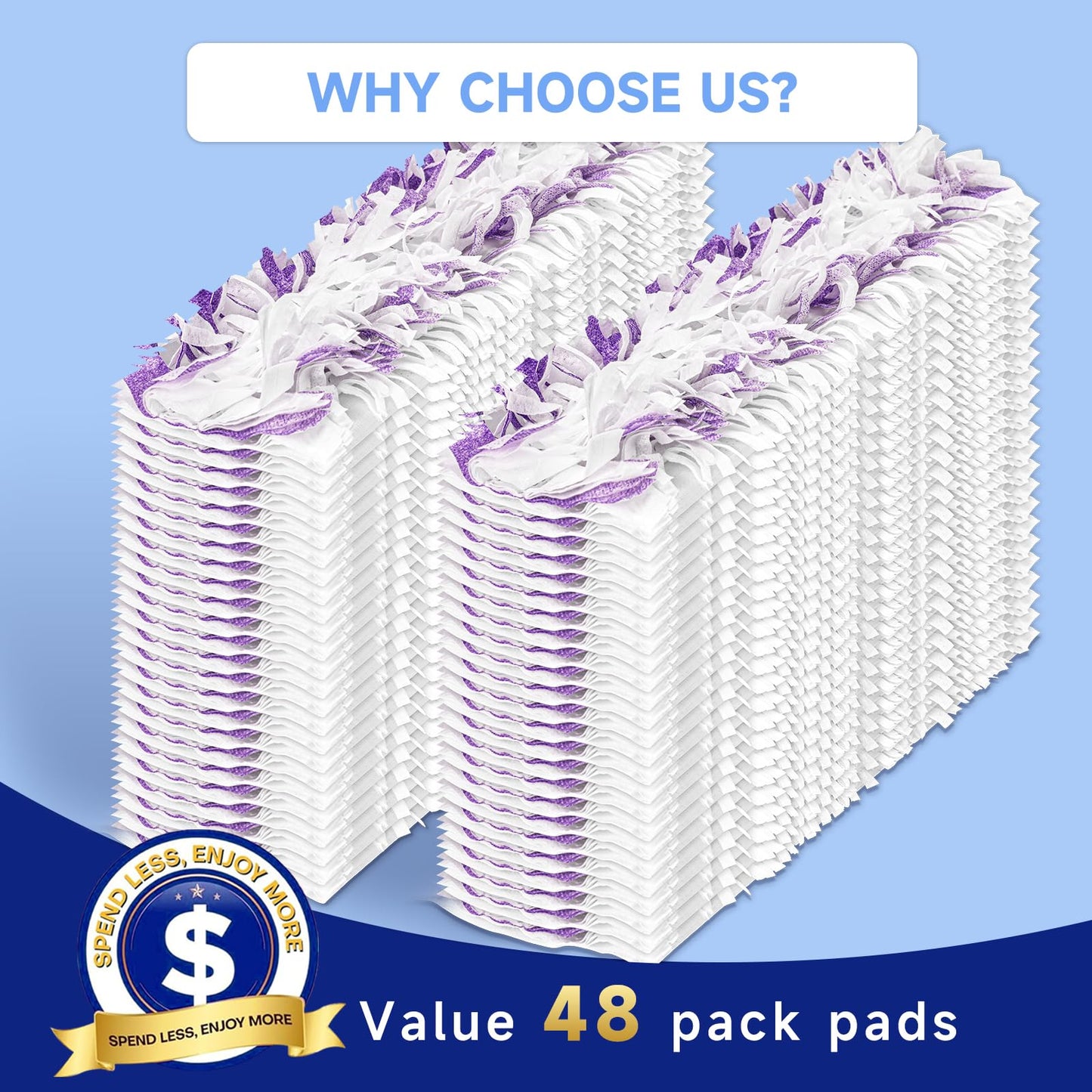 48 Pack Disposable Power Mop Pads Refills for Swiffer Power Mop Pads, 5X Cleaning & Unscented 14-Layer Thickened Multi-Surface Replacement Mopping Refills Pads for Floor Surface Cleaning