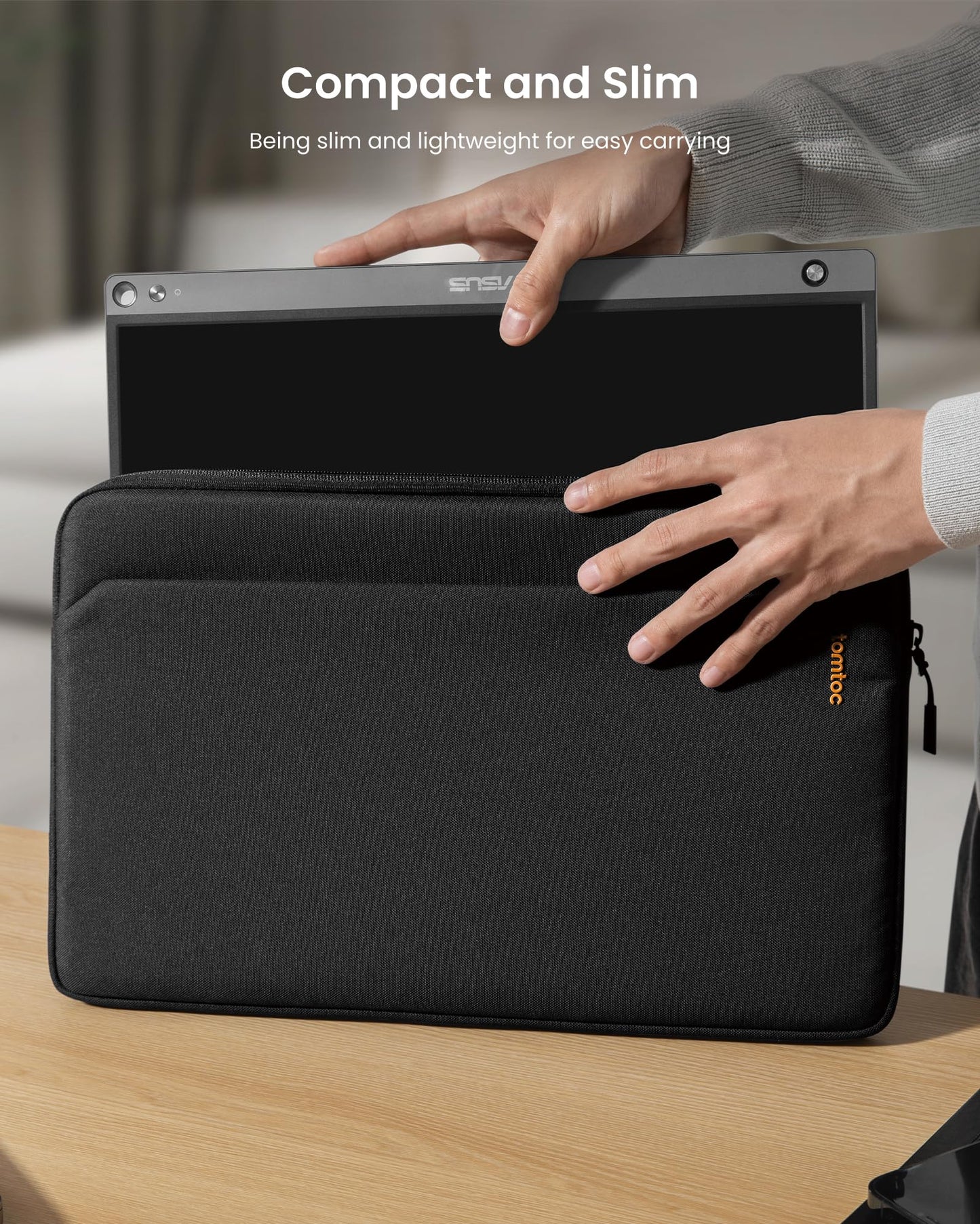 tomtoc Light-A18 Slim 15.6 Inch Portable Monitor Sleeve Case with Acessories Storage, Light Protective Carrying Sleeve for Most 15.6 in Portable Monitors with Eco-Friendly Fabric
