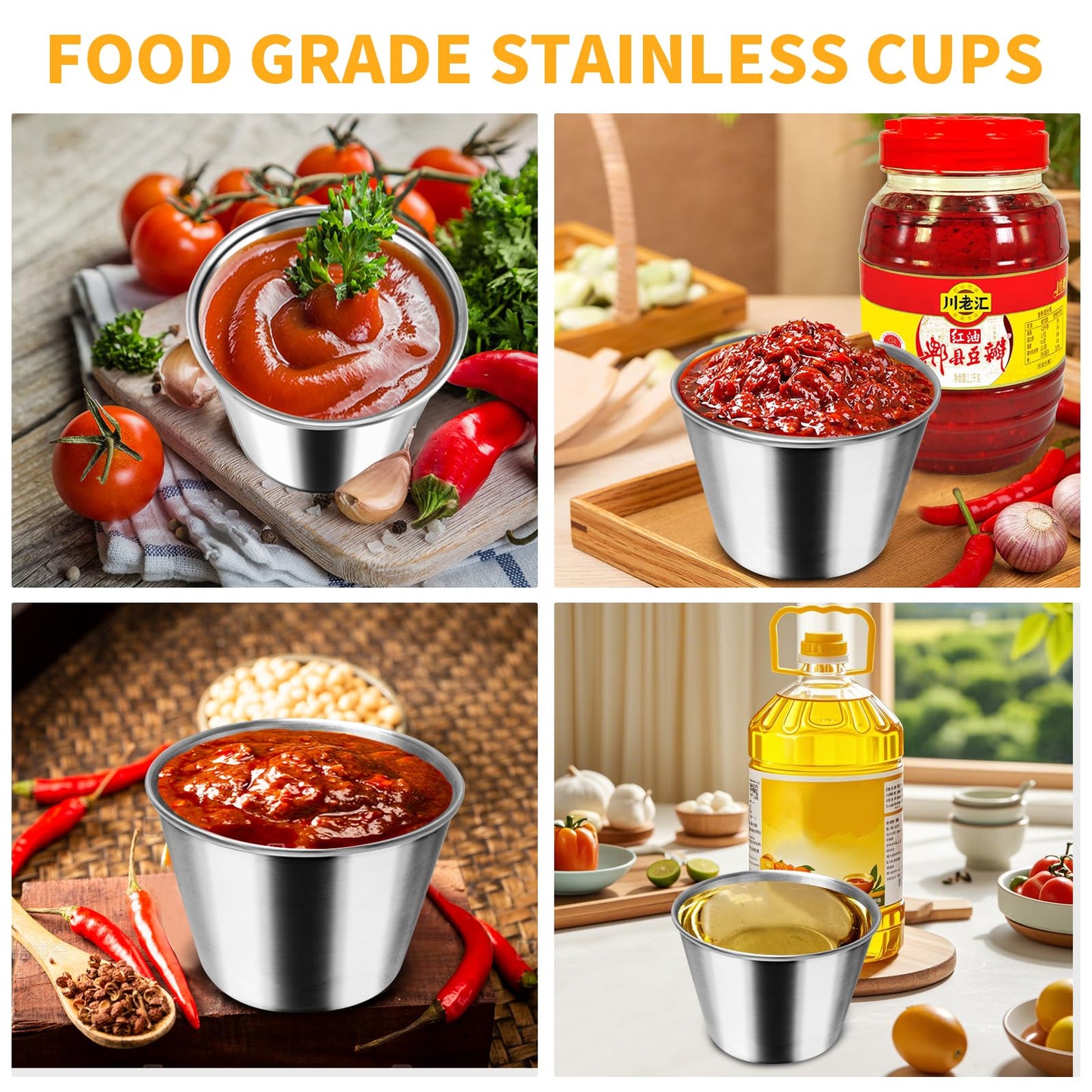 120 Pack Stainless Steel Dipping Sauce cup (2.5oz) - Commercial Grade airtight Seasoning Container, Rust Proof Barbecue/Sushi/Party Sauce Cup For Kitchen, Restaurant and outdoor Dining