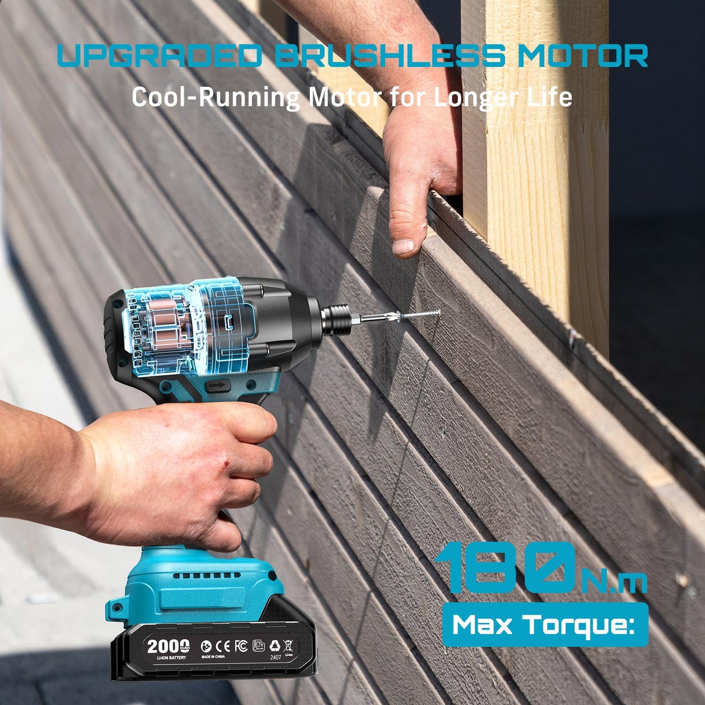 Seesii 21V Impact Driver, Electric Screwdriver with a Maximum Torque of 180N.m,1/4" Cordless Screwdriver with 2 Batteries 2.0Ah,2500RPM Variable Speed,20 Impact Bits & Carry Bag