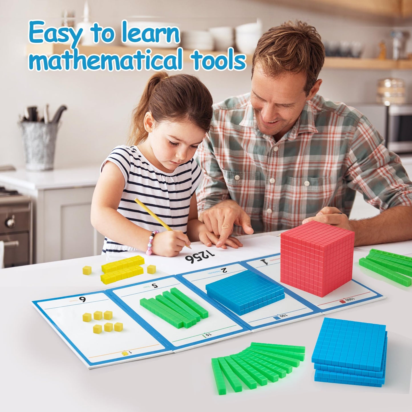 TOMMYHOME Plastic Base Ten Blocks Set,Maths manipulatives for 2nd Grade classrooms.Place Value Blocks,Counting Cubes to Help Kids Learn Maths.