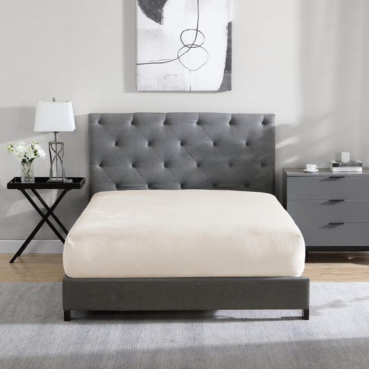 Cathay Home Ultra Soft Flannel Plush Fur Fitted Sheet, 1 Piece, Thick & Cozy Bed Sheet, Deep Pocket Fit, All Season Warmth, Wrinkle Resistant, Easy Care Bedding (King Size, Cream)