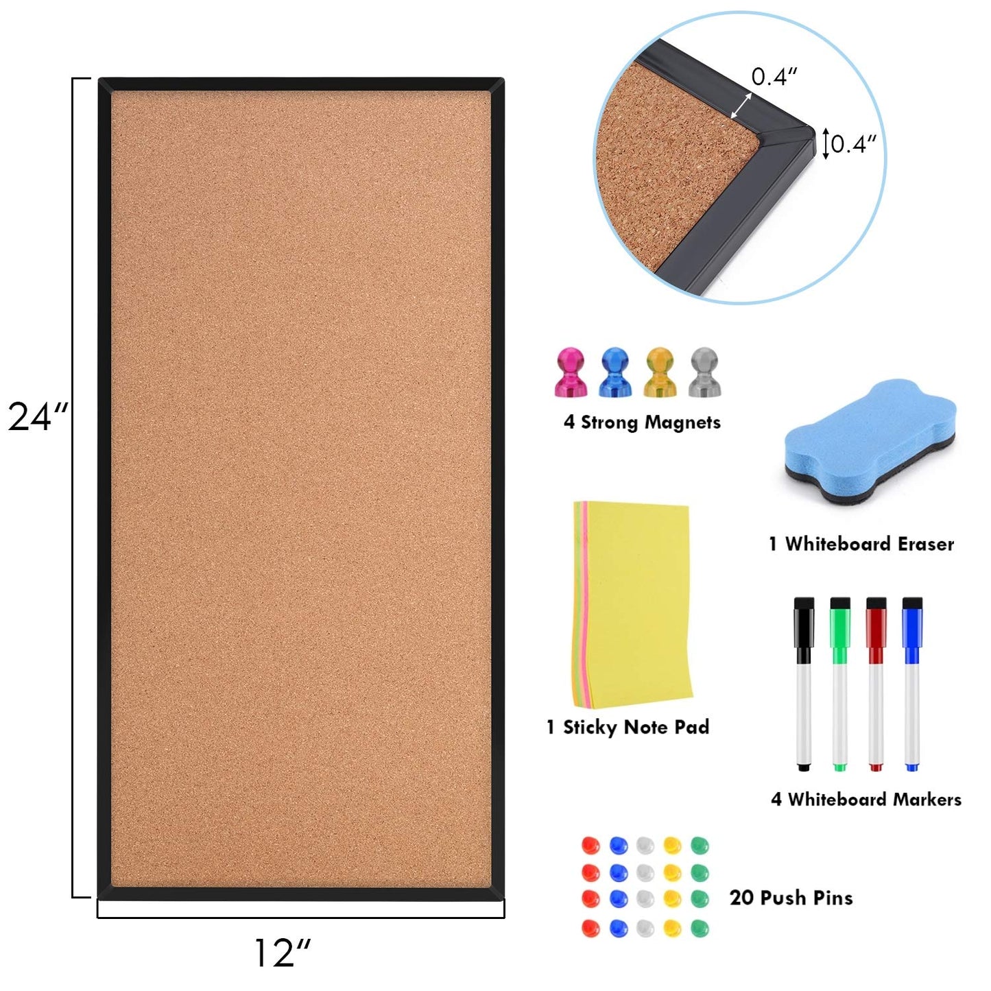 Cork Board and Whiteboard Combination Board for Wall, 3-Pack 12" X 24", Black Framed Dry Erase White Cork Board for Home, Office