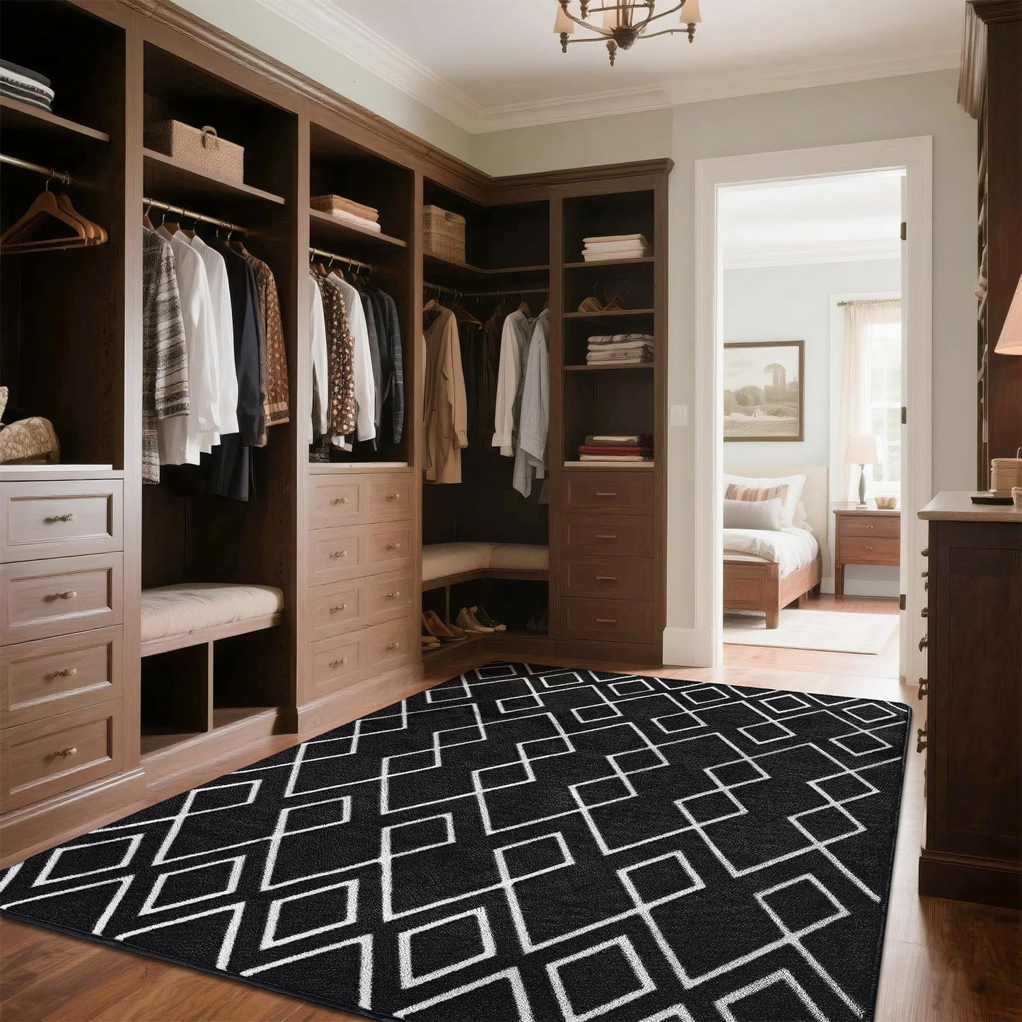 Rtizon Soft Area Rug for Bedroom, 5x7Ft Moroccan Rugs for Living Room, Geometric Non-Slip Carpet with Memory Foam for Boys Girls's Bedside Office Dorm Farmhouse, Black and White