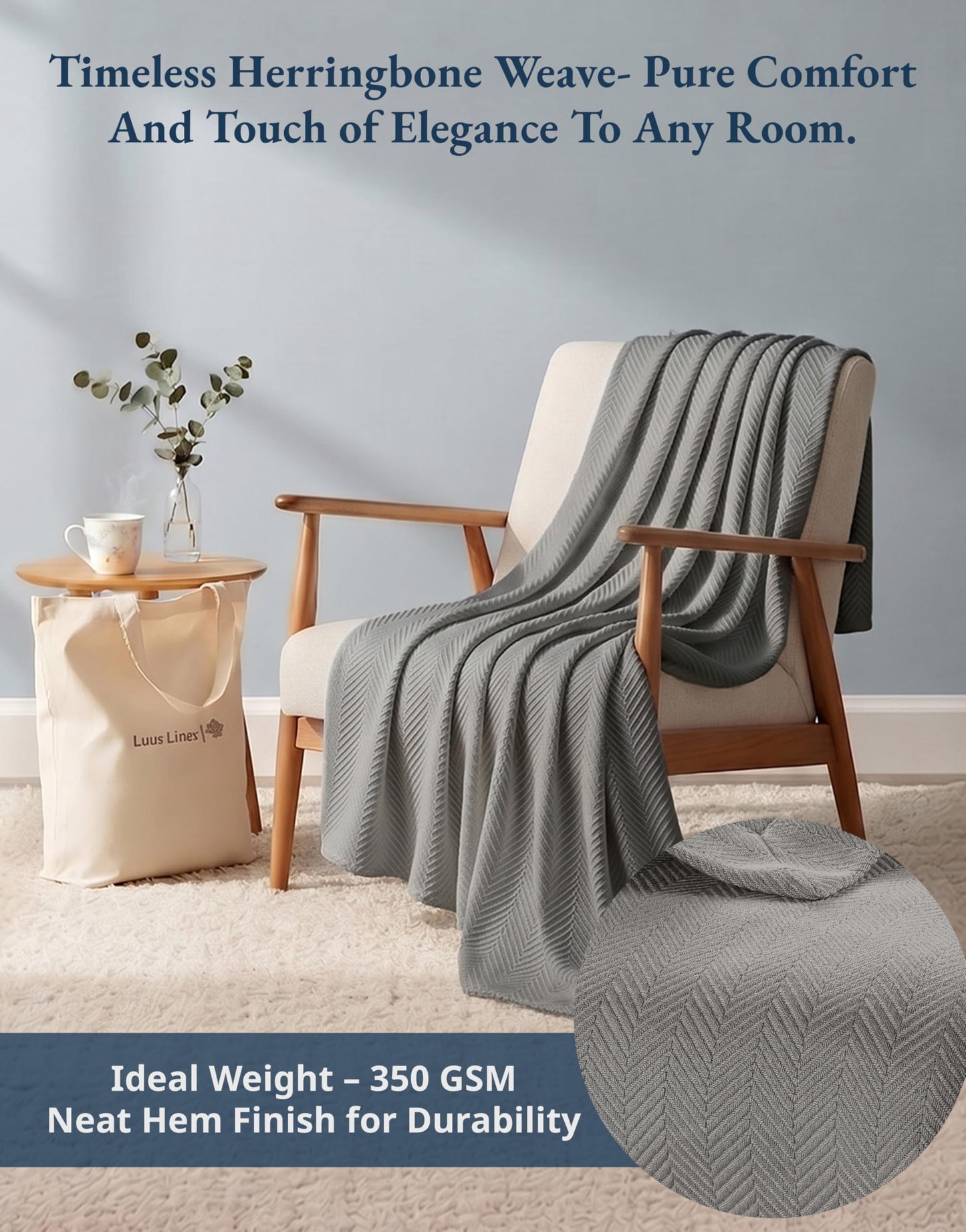 Lane Linen Bed Blankets Queen Size – 100% Cotton Blanket for Couch & Bed, Classic Woven Texture, Soft & Breathable Summer Blanket, Lightweight & Cozy Throw, 90"x90" – Navy