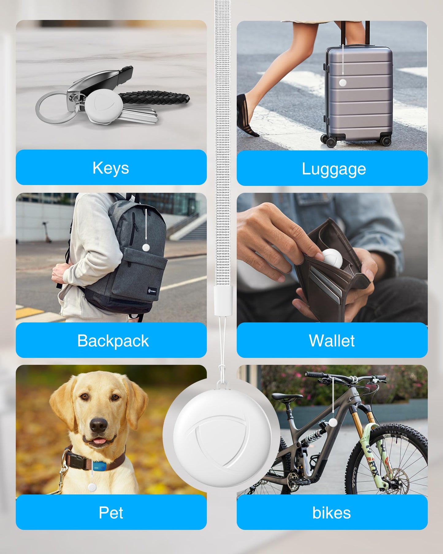 Air Tracker Tag - 2 Pack Smart Tag Bluetooth Key Finder Compatible with Apple Find My (iOS Only), Item Finder 100dB Sound, Tracker Device for Bike, Wallets, Car, Luggages, Replaceable Battery, White