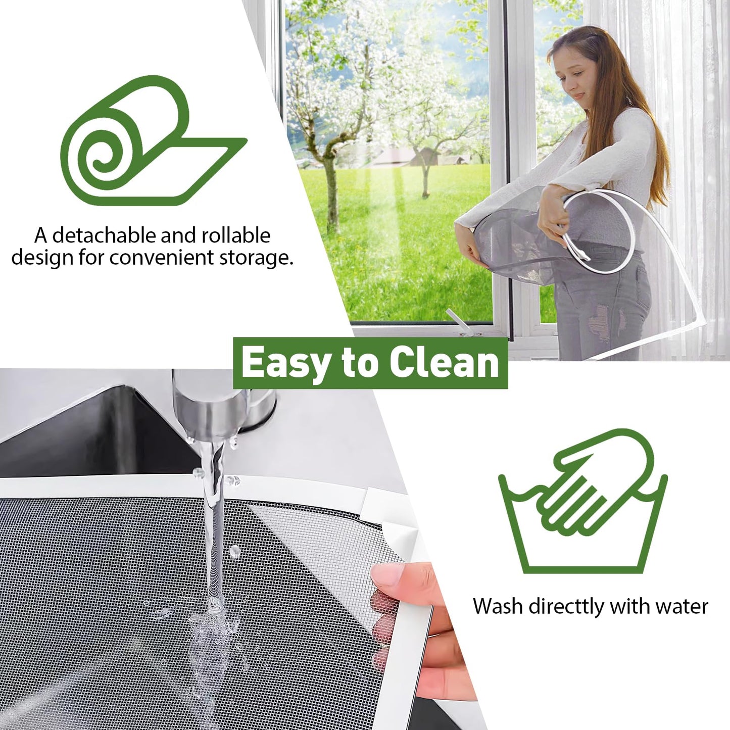HOFUDON Window Screen Adjustable Magnetic Moustiquaire Magnétique Replacement Max 39" x 59"（100cm x 150cm), DIY Fiberglass Mesh Window Screens for House Windows White Frame Grey Mesh