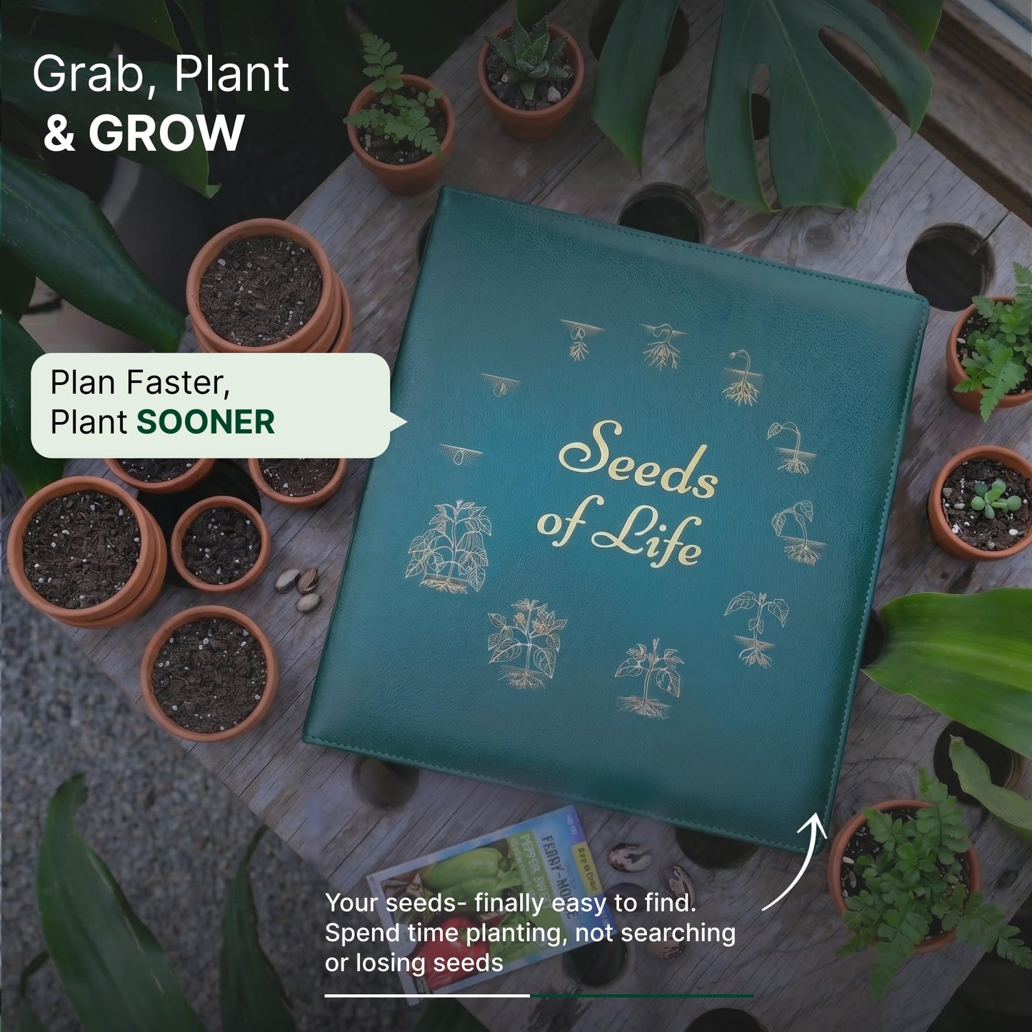 Seed Storage Organizer Binder – Compact Seed Packet Organizer with 50 Sheets Holding 200 Seed Envelopes, Complete Seed Saving Binder Kit for Gardeners