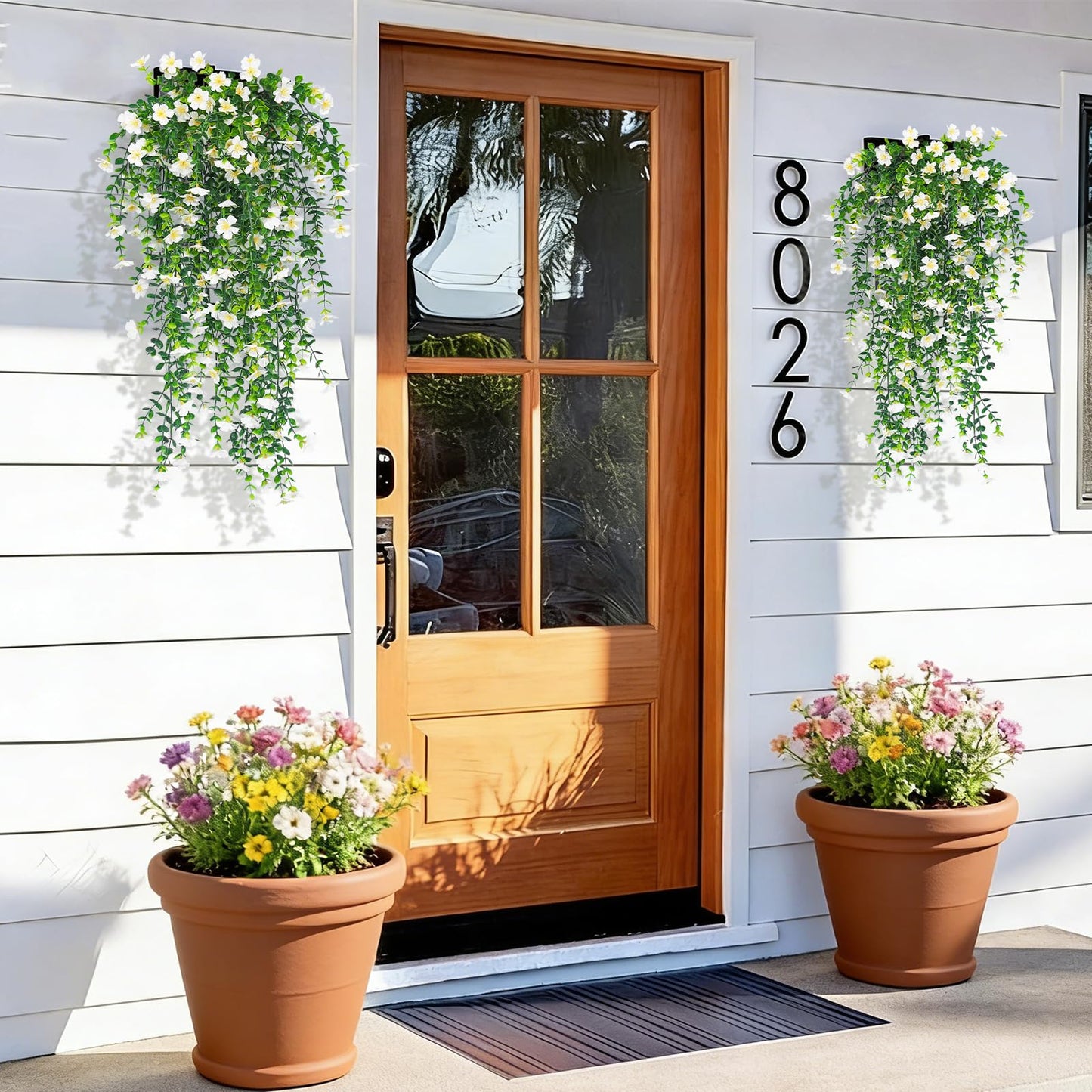 RECUTMS Artificial Flowers for Outdoors Fake Hanging Plants 4 Pcs UV Resistant Silk Daisy Flower Realistic Faux Trailing Vine for Wall Yard Porch Balcony Indoor Outdoor Planters (White)