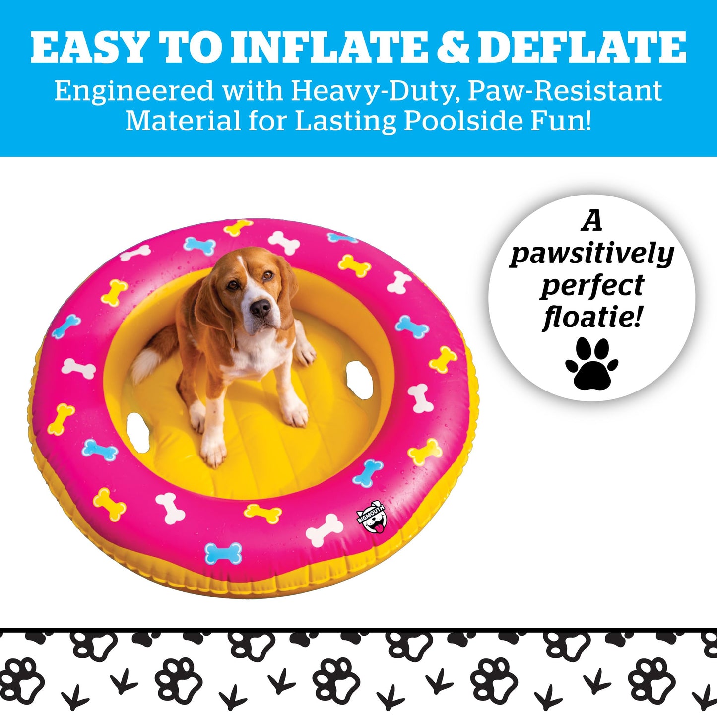 BigMouth Inc. Pool Float for Dogs, Durable Inflatable Vinyl Raft for Small to Medium Sized Dogs - Donut