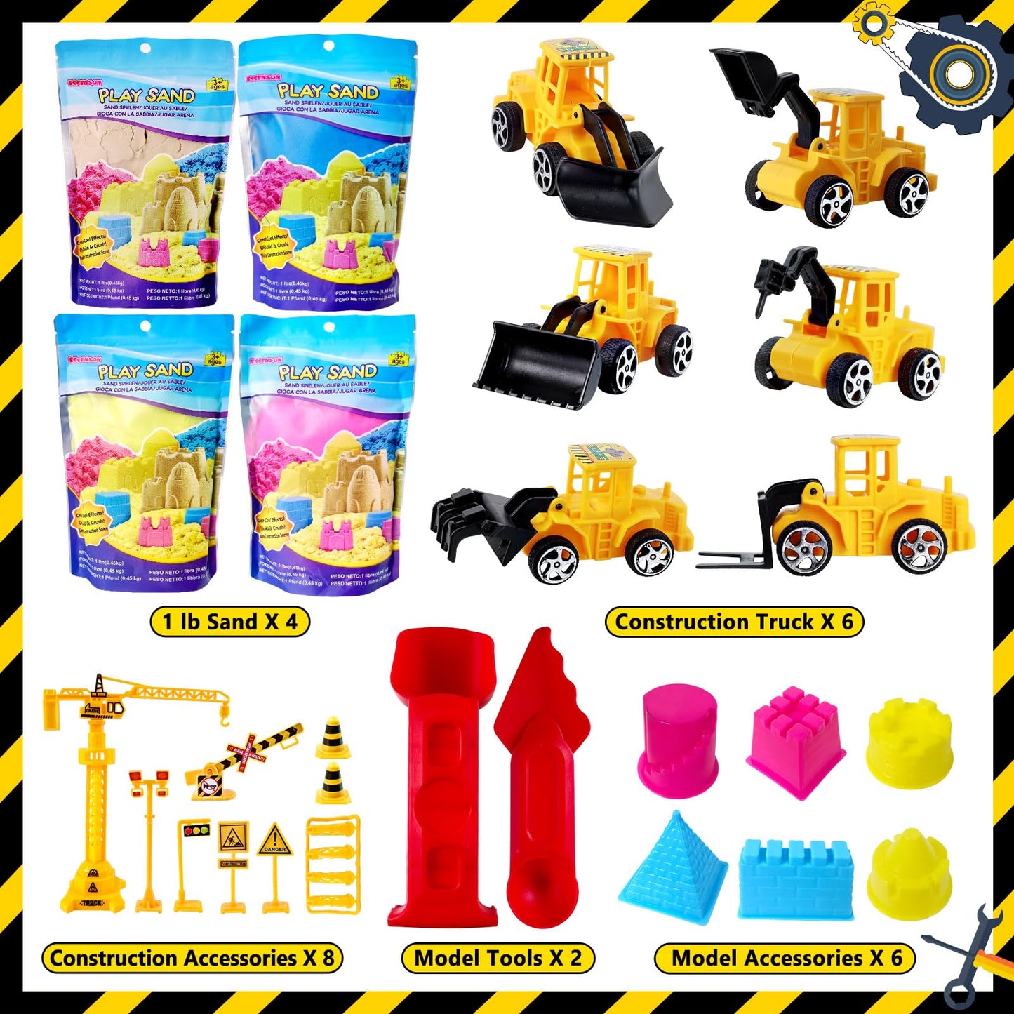 Sensory Bin - Play Sand Kit with Construction Set Toy Truck and 4lbs Magical Sand, Pretend Play Beach Sensory Toy Sandbox, Kids Gifts for Girls and Boys