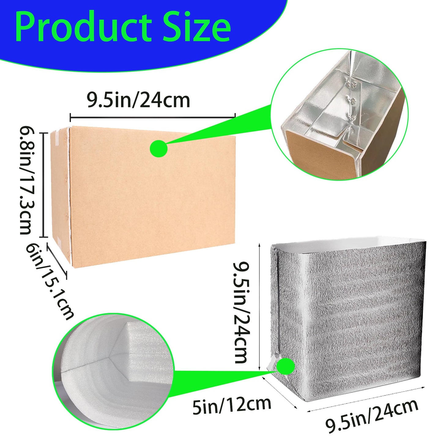 2 Pack Large Thermo Chill Double Insulated Shipping Box, (9.5"X 6.8"X 6") with Aluminum Foil Liner - Keep fresh-Cold Shipping Box for Frozen Food - Insulated Cooler Box for Packing, Moving, Mailing