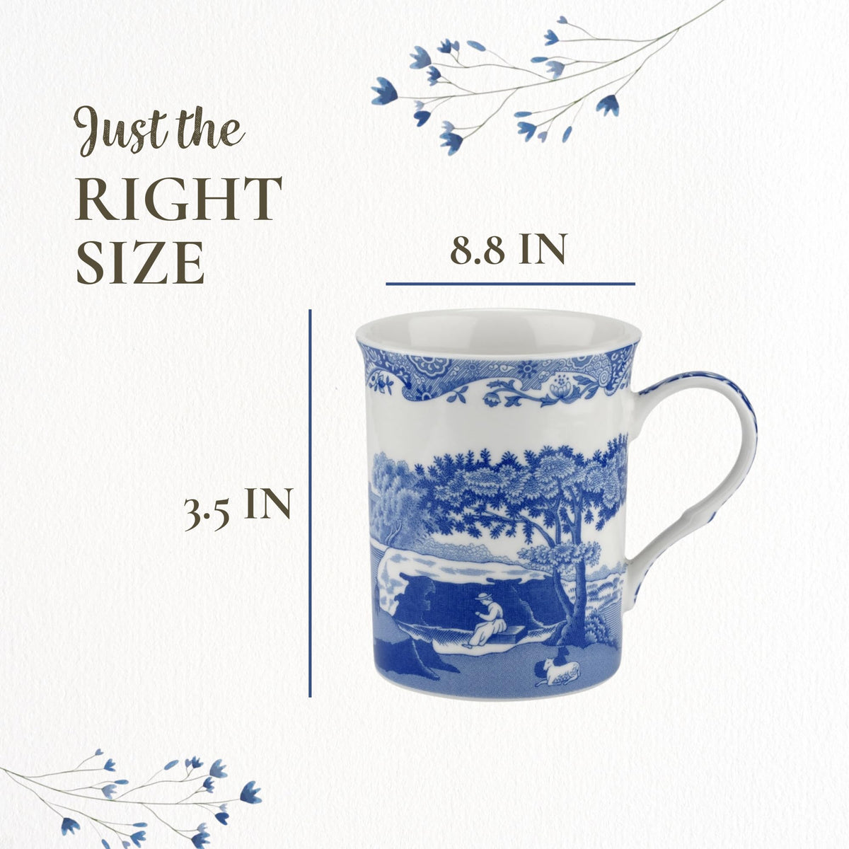 Spode Blue Italian Large Mugs | Set of 4 | 340ml / 12-Ounces | Cup for Coffee, Tea, and Other Beverages | Blue/White | Made of Porcelain | Dishwasher Safe