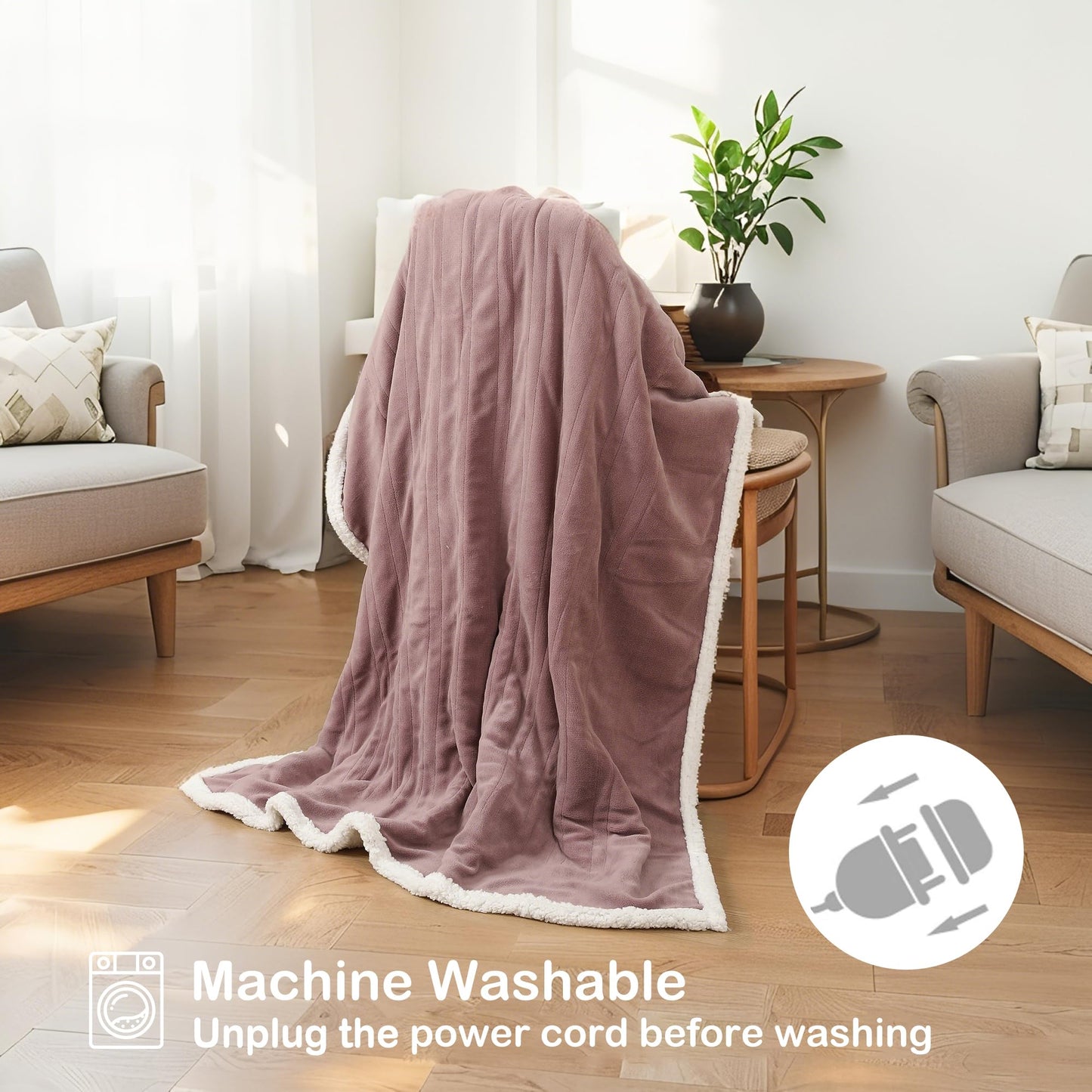 Eydna Electric Throw Heated Blanket 50'' x 60''- Soft Plush Flannel Heating Blanket with 4 Heating Level & 3 Hour Auto Off, Machine Washable, Purple