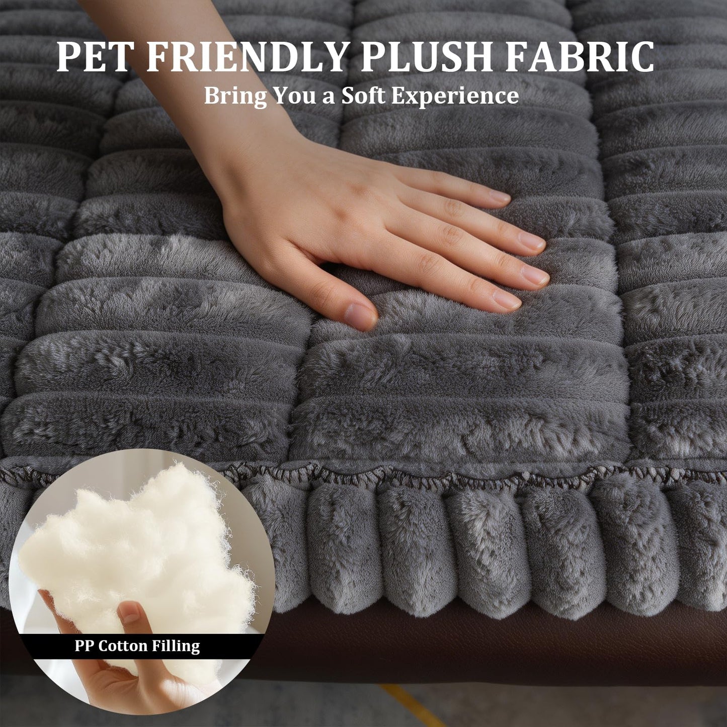 KIDOACOW 3-Layer Thicked Couch Cover for Dogs, Washable Sofa Pad Protector with Non-Slip Backing Pet Friendly Couch Covers Sofa 2 Seat Soft Plush Furniture Protector (Dark Grey, 27.6"x59")