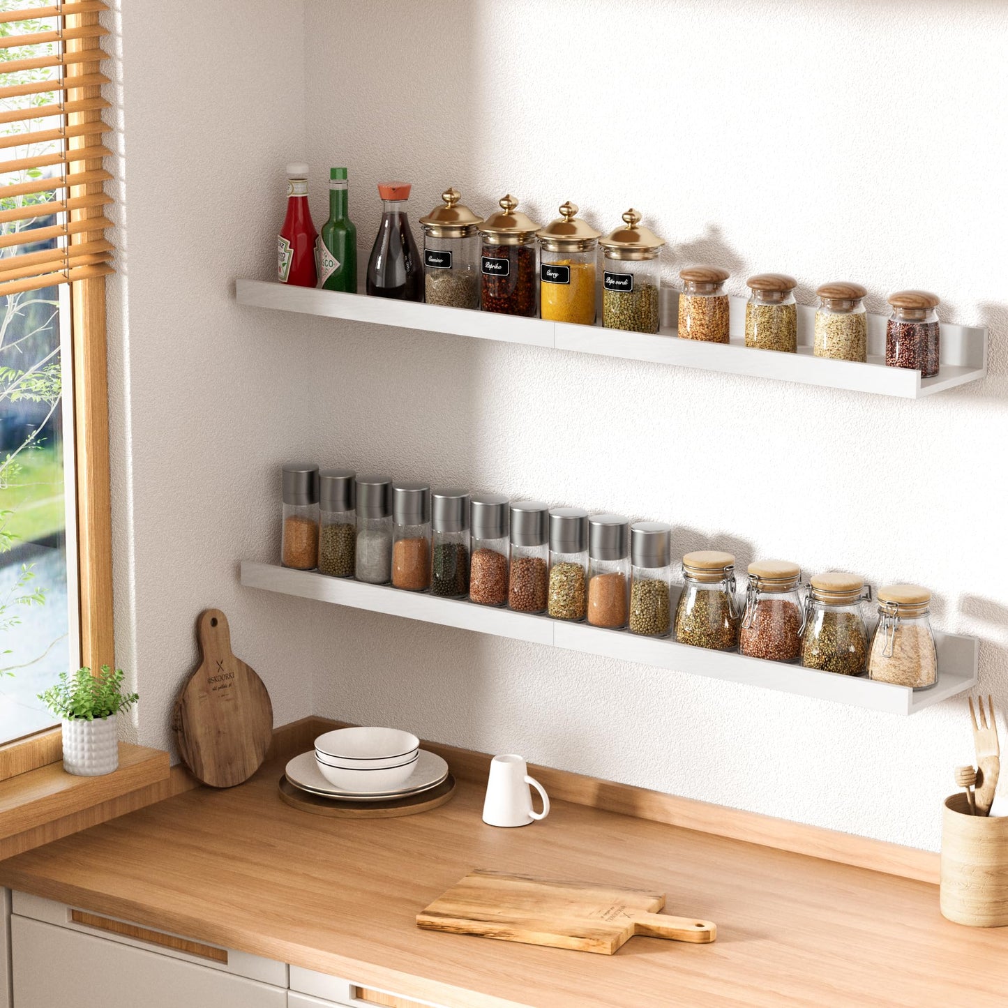 upsimples Floating Shelves for Wall, Decor Storage Set of 6, Wall Mounted Wood Shelves for Bedroom, Living Room, Bathroom, Kitchen, Picture Ledge Shelves, White
