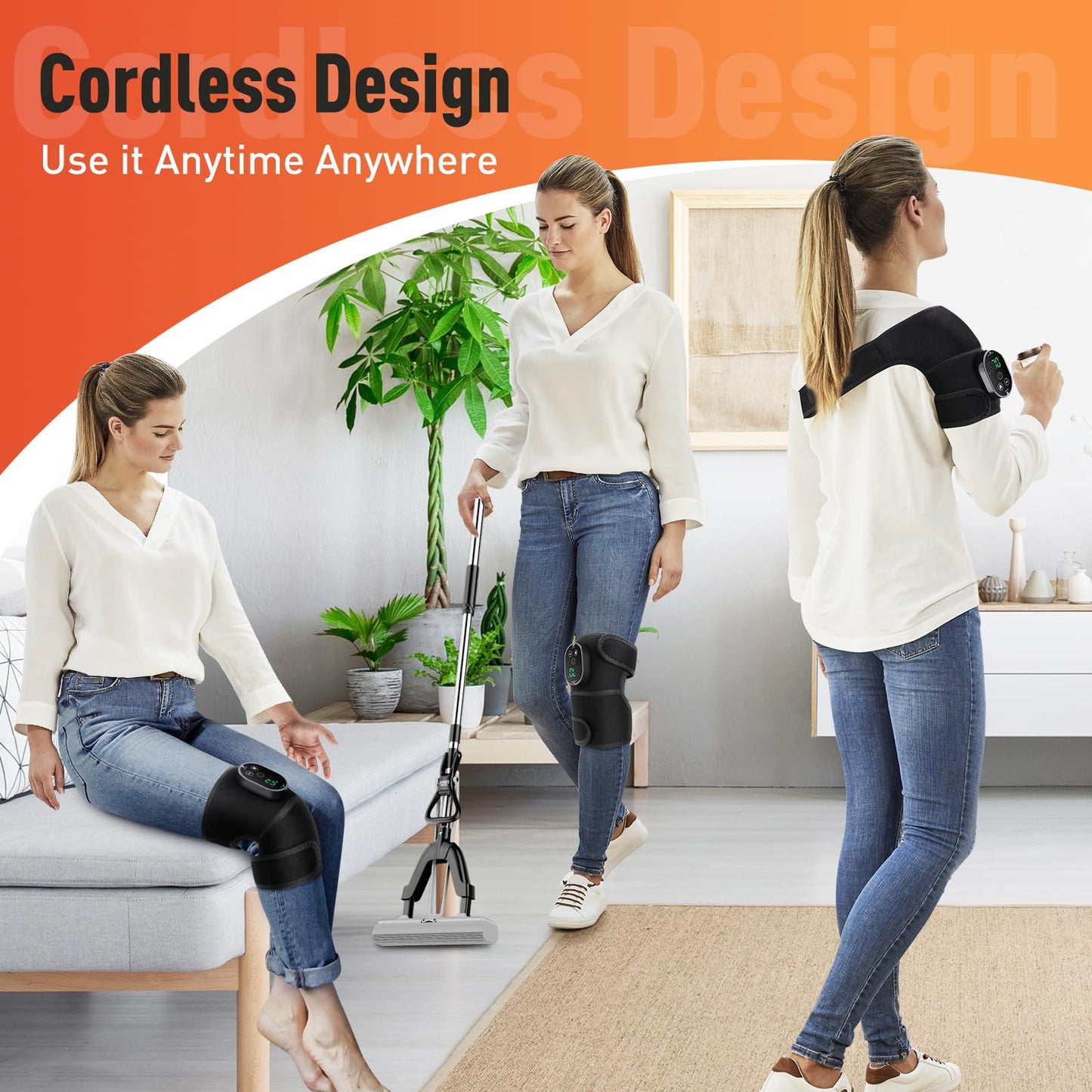 Cordless Heated Knee Massager for Knee Shoulder Elbow, Heated Knee Brace with Vibration for Men and Women, 3 Vibration Modes and 6-level Heating, 3 Timer Setting, Heating Pad for Knee, Black