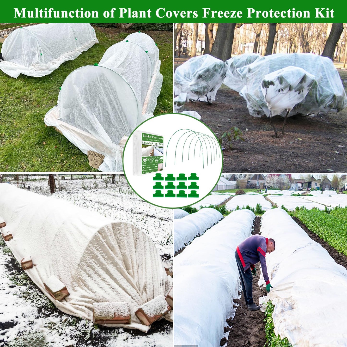 WYRJXYB 3x10M Plant Covers Freeze Protection Kit, Garden Hoops Kit for Winter, Frost Cloths Plant Blankets Floating Row Cover for Winter Outdoor, Greenhouse Garden Hoop for Raised Beds Snow Protection