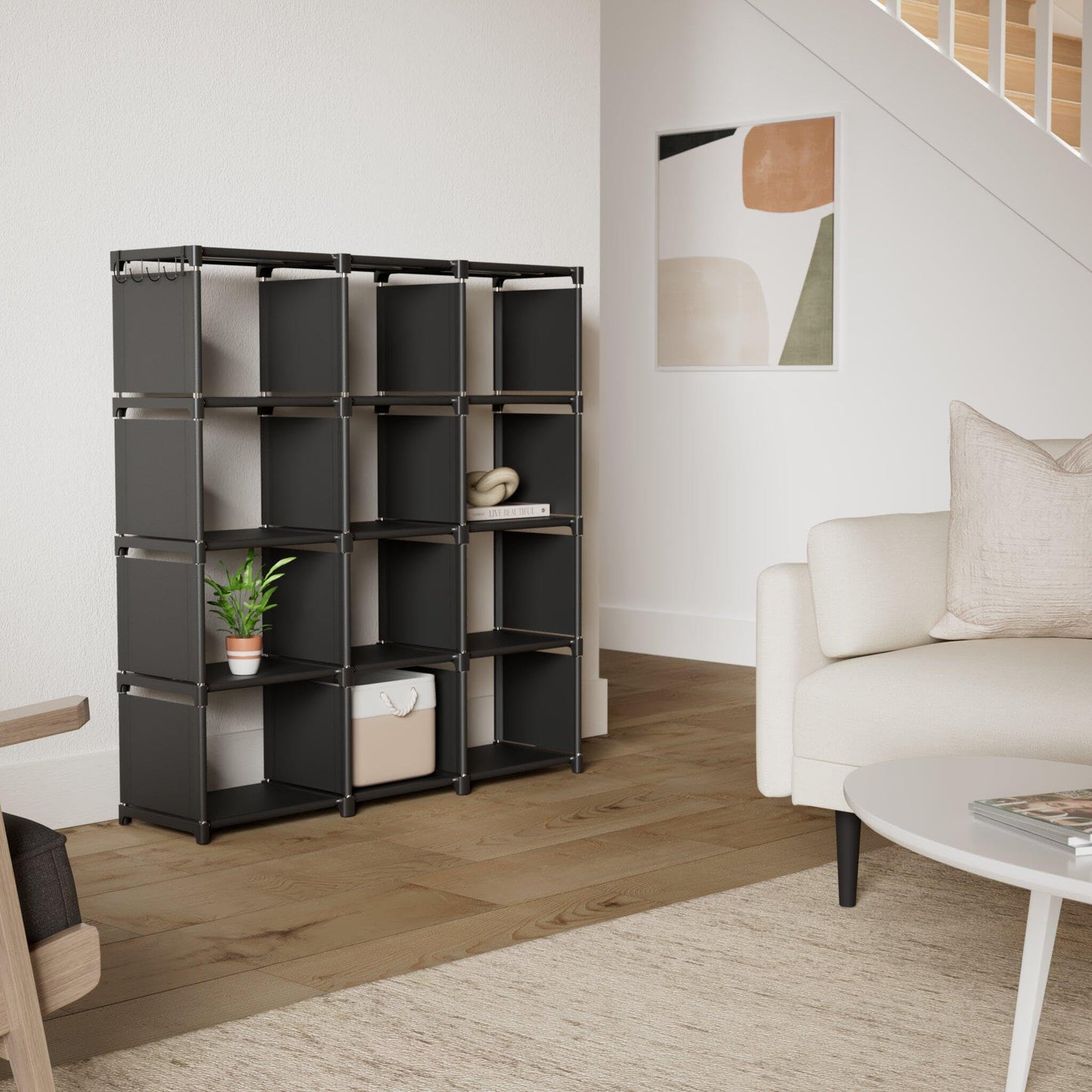 Mavivegue Bookshelf,12 Cube Storage Organizer,Book Shelf Organizer,Tall Bookcase Shelf, Cube Shelf, Cubbies Closet Storage Organizer Shelves for Bedroom,Living Room,Home,Office (Black)