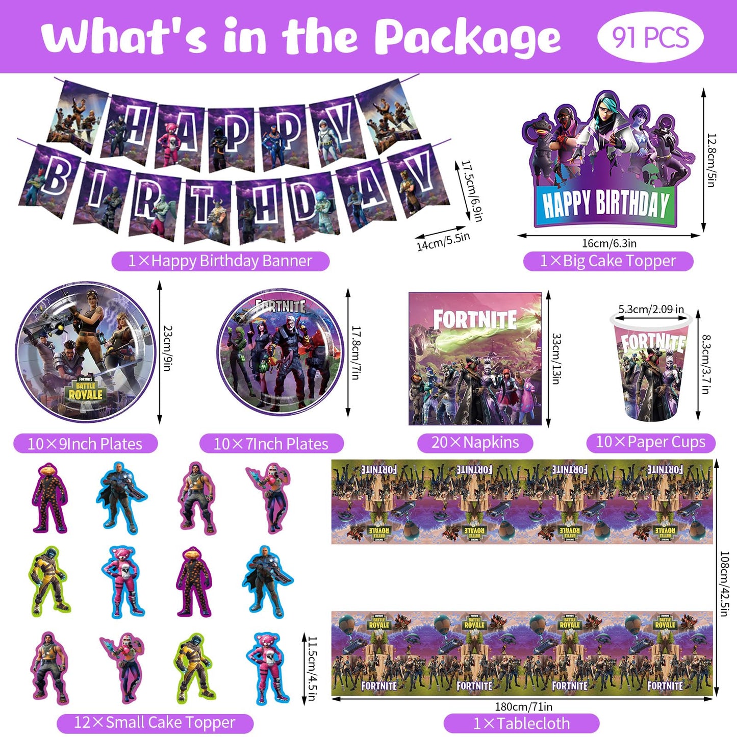 BL2 91PCS Party Birthday Decorations Boys-Game Party Tableware Set Foil Balloons Video Game Party Supplies Happy Birthday Banner Plates Napkins Cake Toppers Latex Balloons for Kids Gamers Lovers