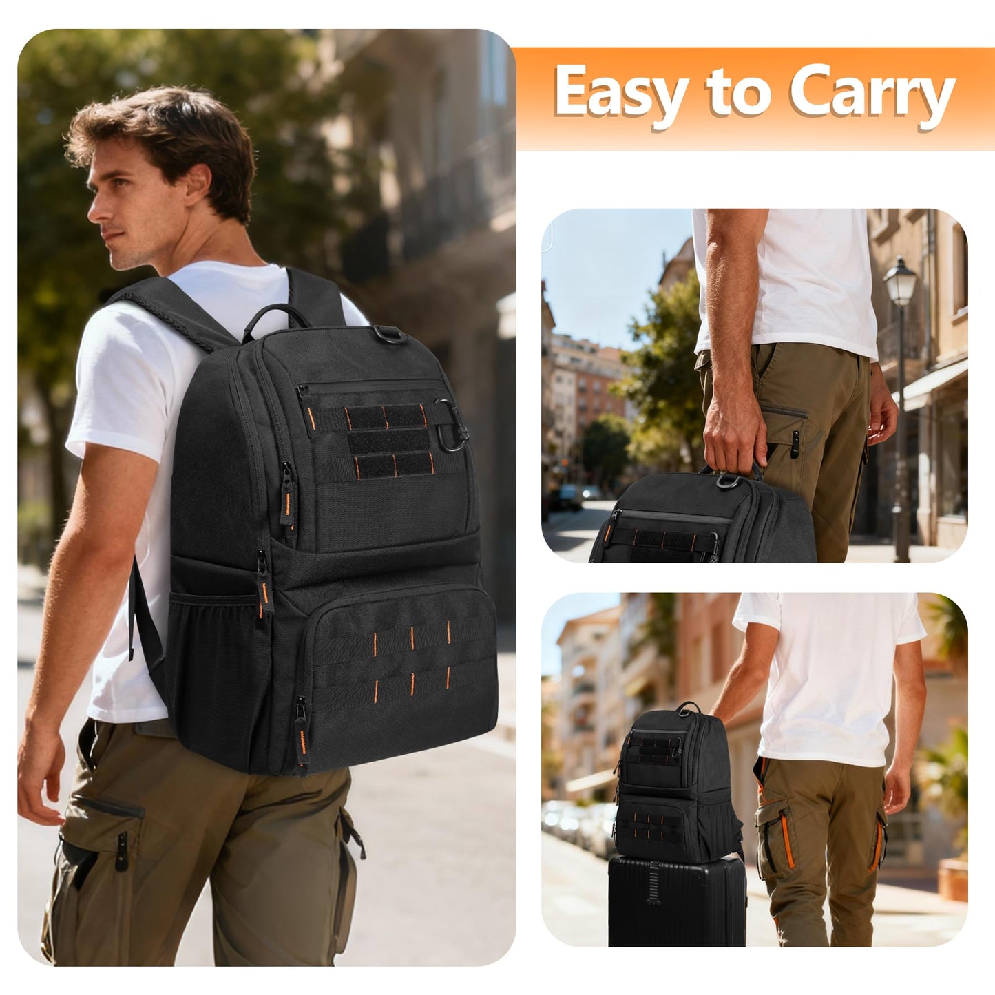 BAFASO Tactical Lunch Backpack for Women & Men, 17 Inch Laptop Backpack with Insulated Lunch Cooler Bag, Black