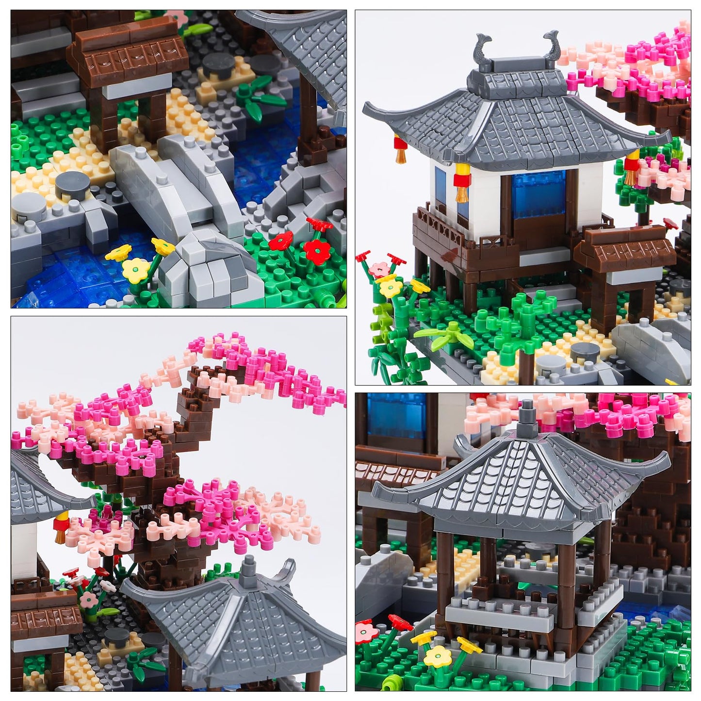 CAXIMSY Cherry Blossom Bonsai Tree House Building Block Sets with Acrylic Display Cover 3320PCS Chinese Architecture of Peach Blossom Micro Mini Building Set Toy Gift for Kids Adults