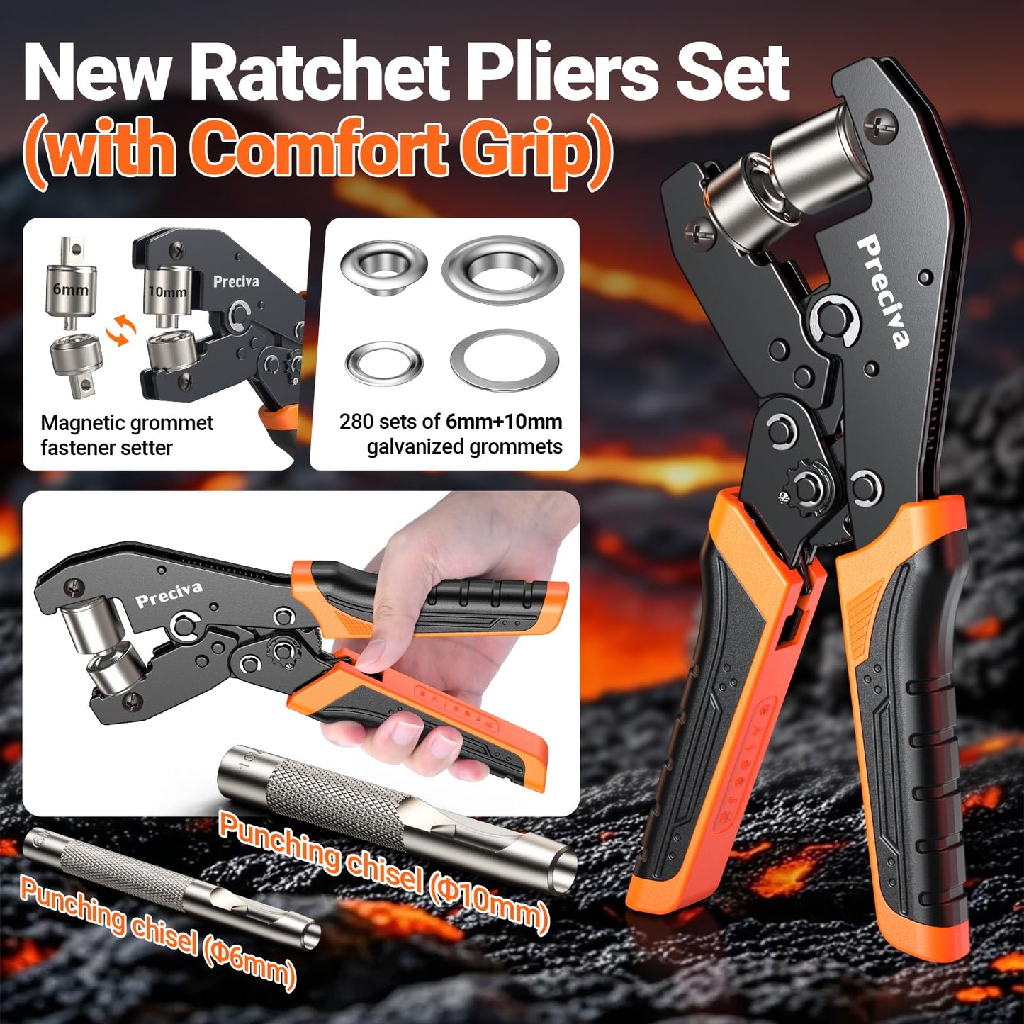 Preciva Grommet Tool Kit of 3/8" and 1/4", Interchangeable Double Head Handheld Grommet kit with 280pcs Eyelets and Grommets for Tarp Leather Fabric